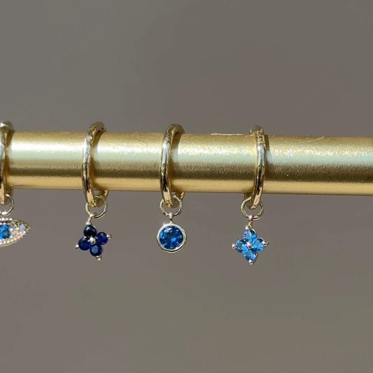 14k White Gold Blue Topaz Charm Hoop Earrings - Bezel Set Gemstone Jewelry for Women, Perfect for Parties, Weddings & Everyday Elegance