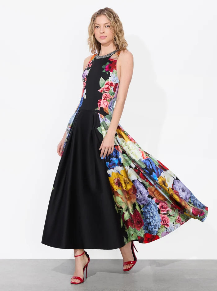 Adley Drop Waist Midi Dress - Floral Print Black Summer Dress for Women | Garden Party, Brunch Date, Wedding Guest Outfit