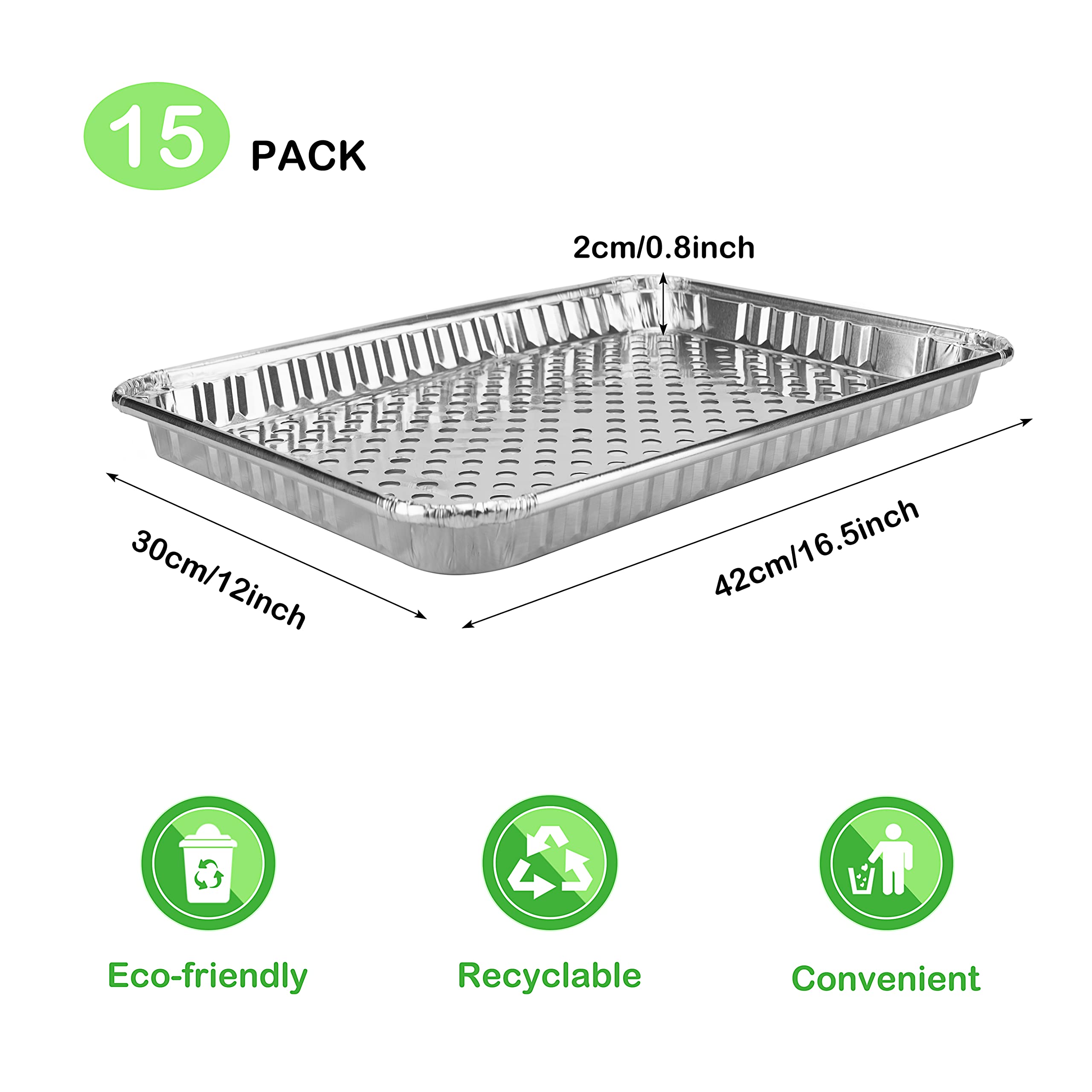 15 Pack Disposable Aluminum Foil Grill Topper Pans - Non-Stick BBQ Grill Grate Liners for Outdoor Cooking, Camping & Backyard Parties | Prevents Food from Falling & Sticking | Perfect for Grilling Burgers, Steaks, Vegetables & Seafood