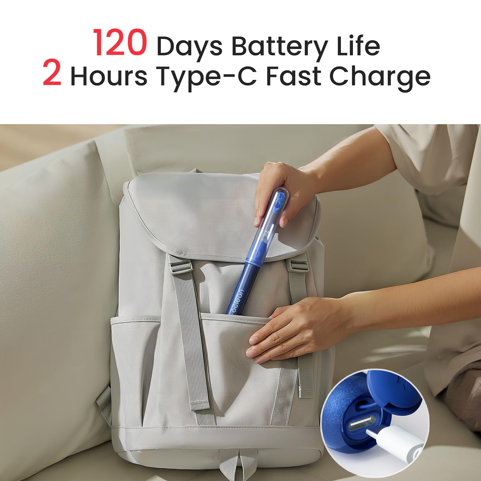Oclean Ease Sonic Electric Toothbrush - USB Rechargeable, 3 Brush Heads & Timer for Home & Travel
