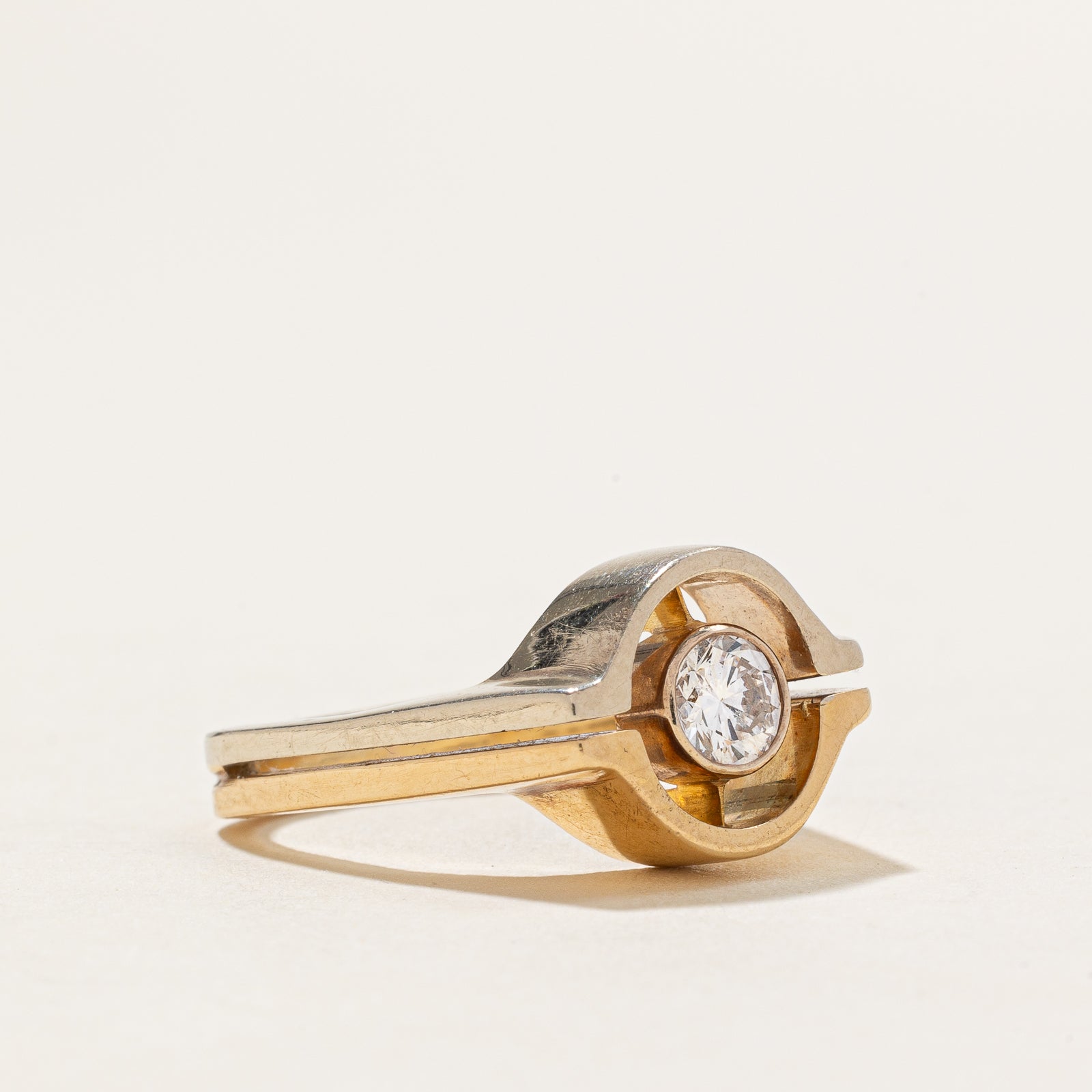 Elegant Two-Tone Gold Bezel Set Diamond Open Ring | 0.50ct | Size 6.5 | Perfect for Engagement, Anniversary & Special Occasions