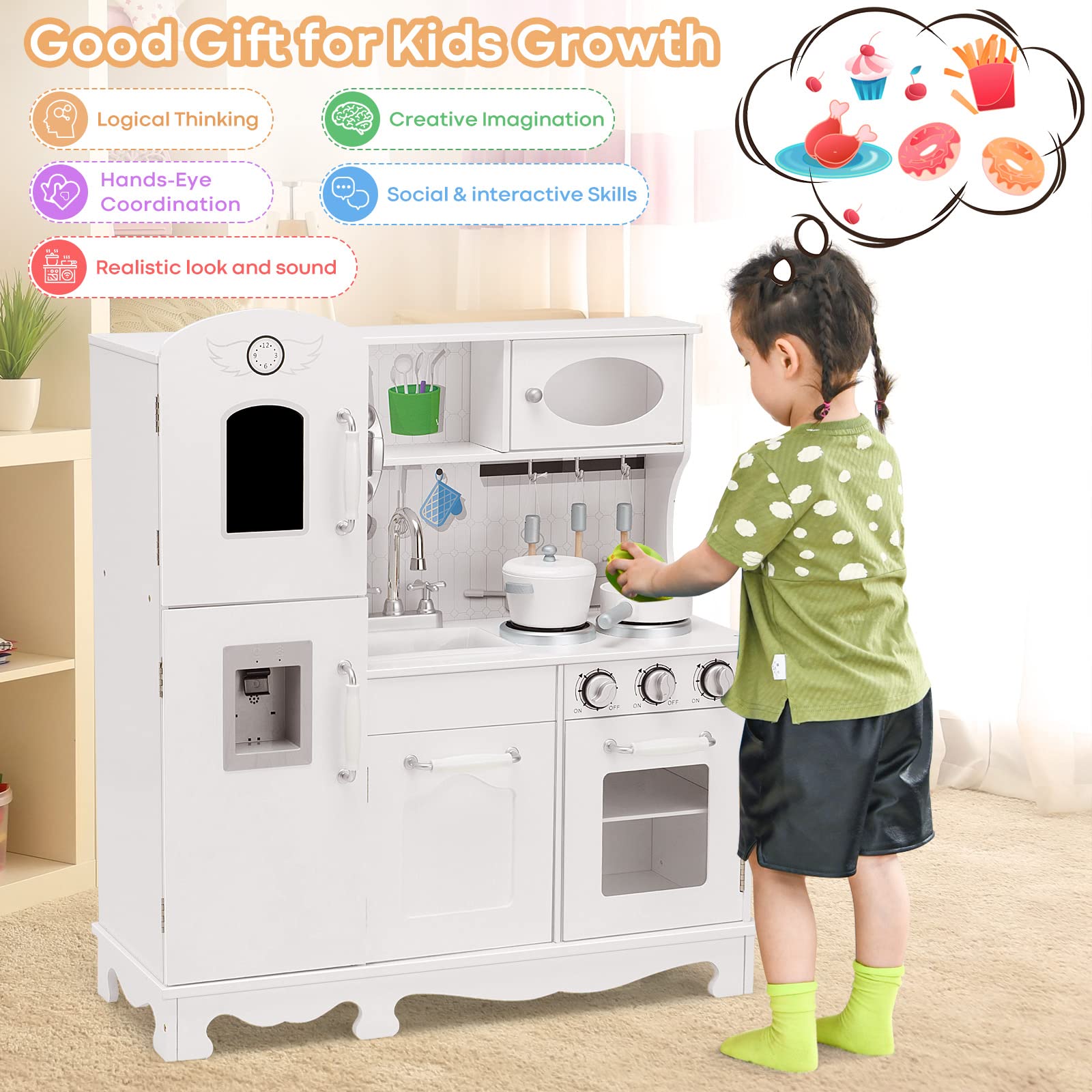 Honey Joy Wooden Kids Kitchen Playset - Pretend Play Toy for Toddlers 3+, Perfect Gift for Little Chefs