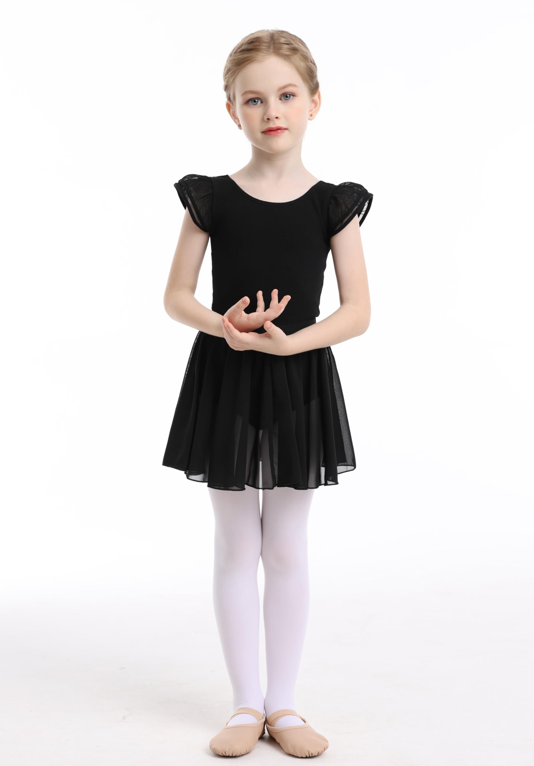 MDNMD Toddler Girls Ballet Leotard with Swallowtail Tutu Skirt & Flutter Sleeves - Perfect for Dance Recitals, Ballet Classes, and Performances