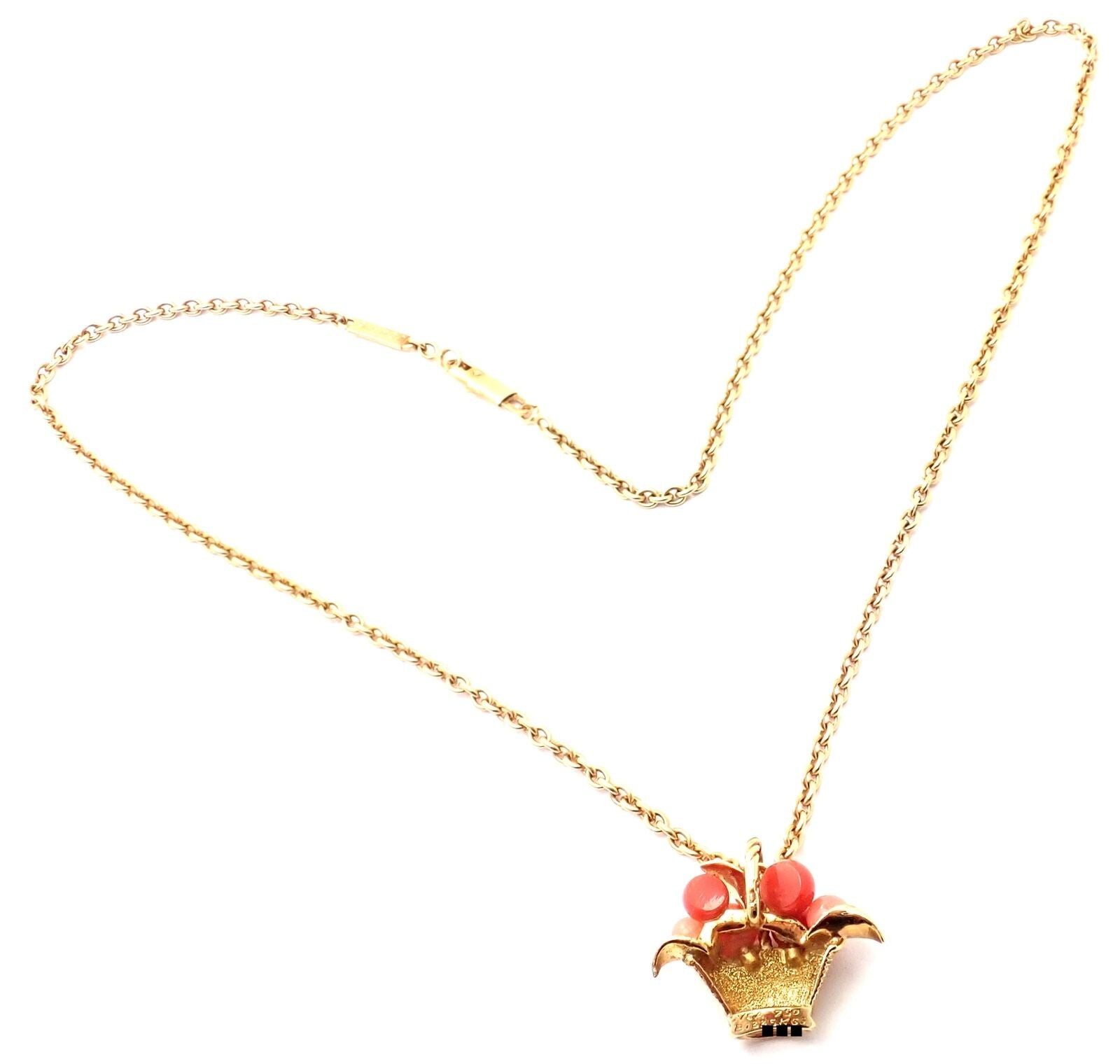 Authentic Van Cleef & Arpels 18k Gold Coral Bead Fruit Basket Pendant Necklace - Luxury Jewelry Gift for Women, Perfect for Weddings, Anniversaries & Special Occasions