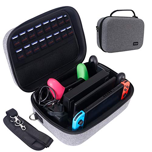 Nintendo Switch Carrying Case with Large Storage - Holds Switch Console, Pro Controller, Dock, AC Adapter & 16 Game Cards - Protective Travel Hard Case with Handle (Gray) - Perfect for Gaming On-The-Go & Travel Protection