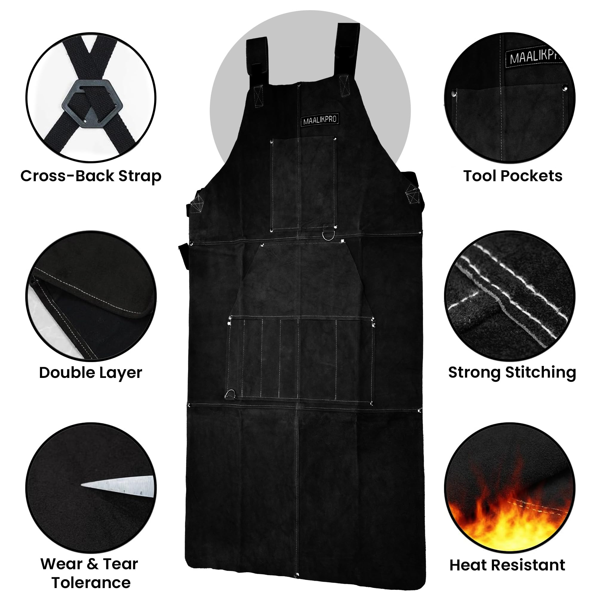 Durable Leather Welding Apron with 9 Tool Pockets - Heavy Duty Workwear for Blacksmiths, Welders & Metalworkers - Perfect for Forging, Metal Fabrication & Workshop Safety Gear