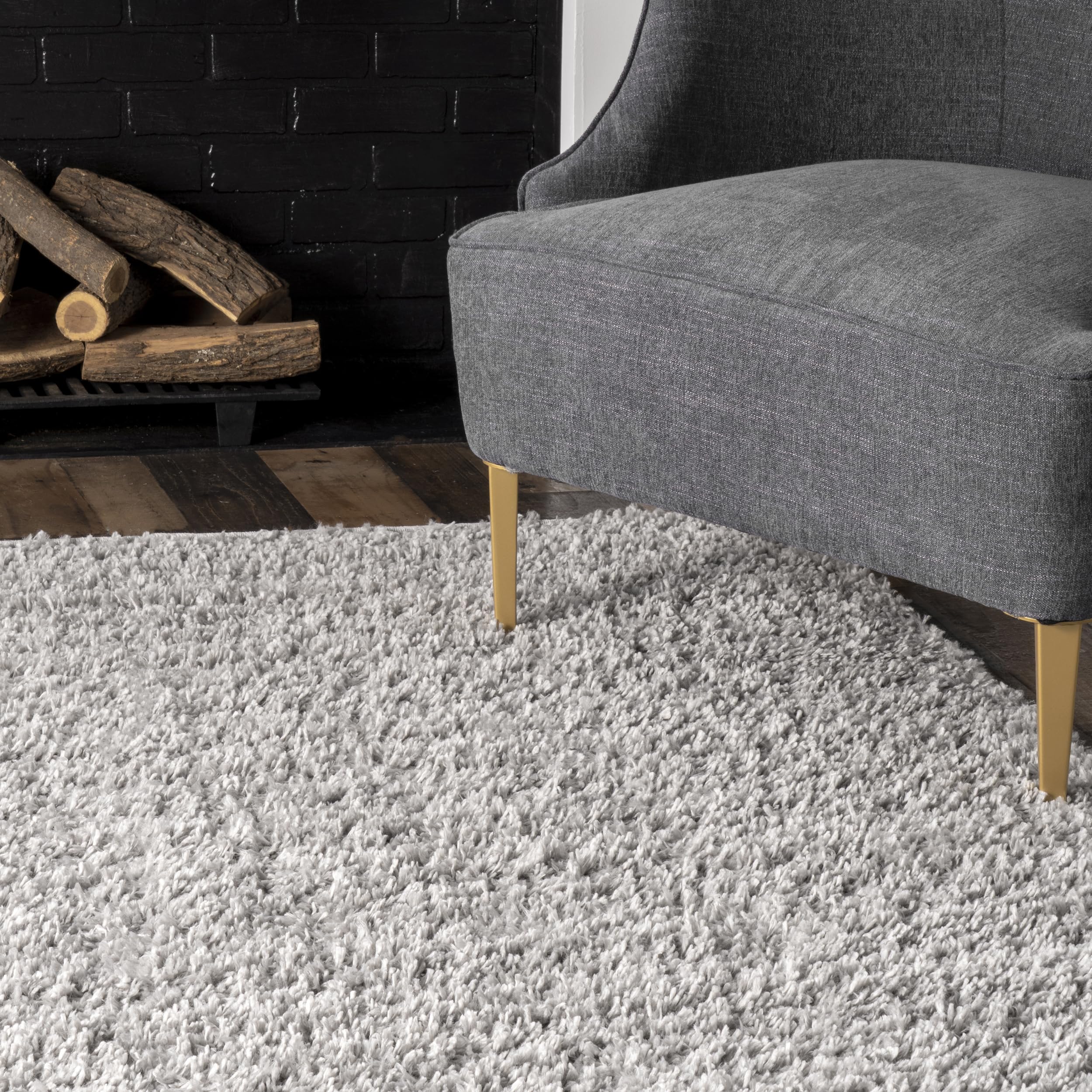 nuLOOM Kara Solid Shag Area Rug - 8' Round Plush Shag Rug in Casual Grey/Ivory for Living Room, Bedroom, Dining Room & Nursery | Soft Floor Covering for Cozy Home Decor