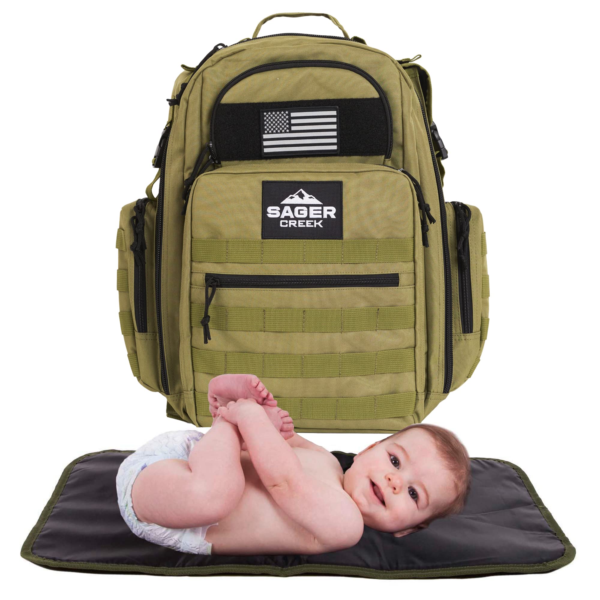 Premium Diaper Backpack for Men - Waterproof Travel Baby Bag with Portable Changing Station & Insulated Bottle Pockets - Perfect for Dads on the Go, Air Travel & Outdoor Adventures (Sager Creek)