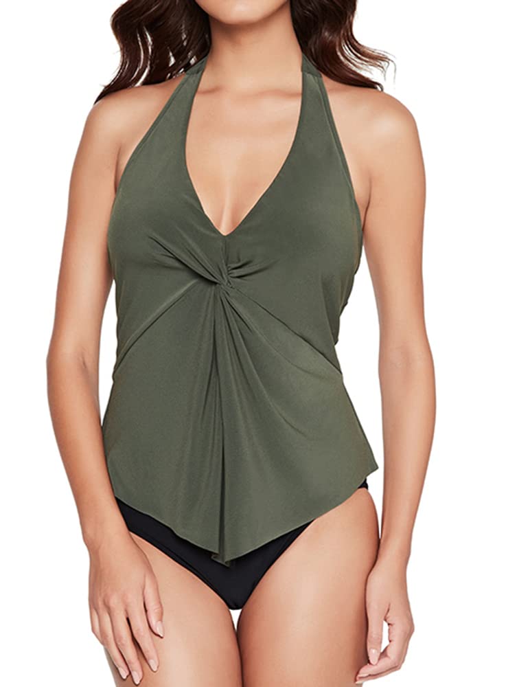 MagicSuit Women's Swimwear - Solid Mallory Halter Soft Cup Tankini Top | Comfortable Bathing Suit for Swimming, Beach & Vacation | Perfect for Pool Parties, Resort Wear & Summer Activities