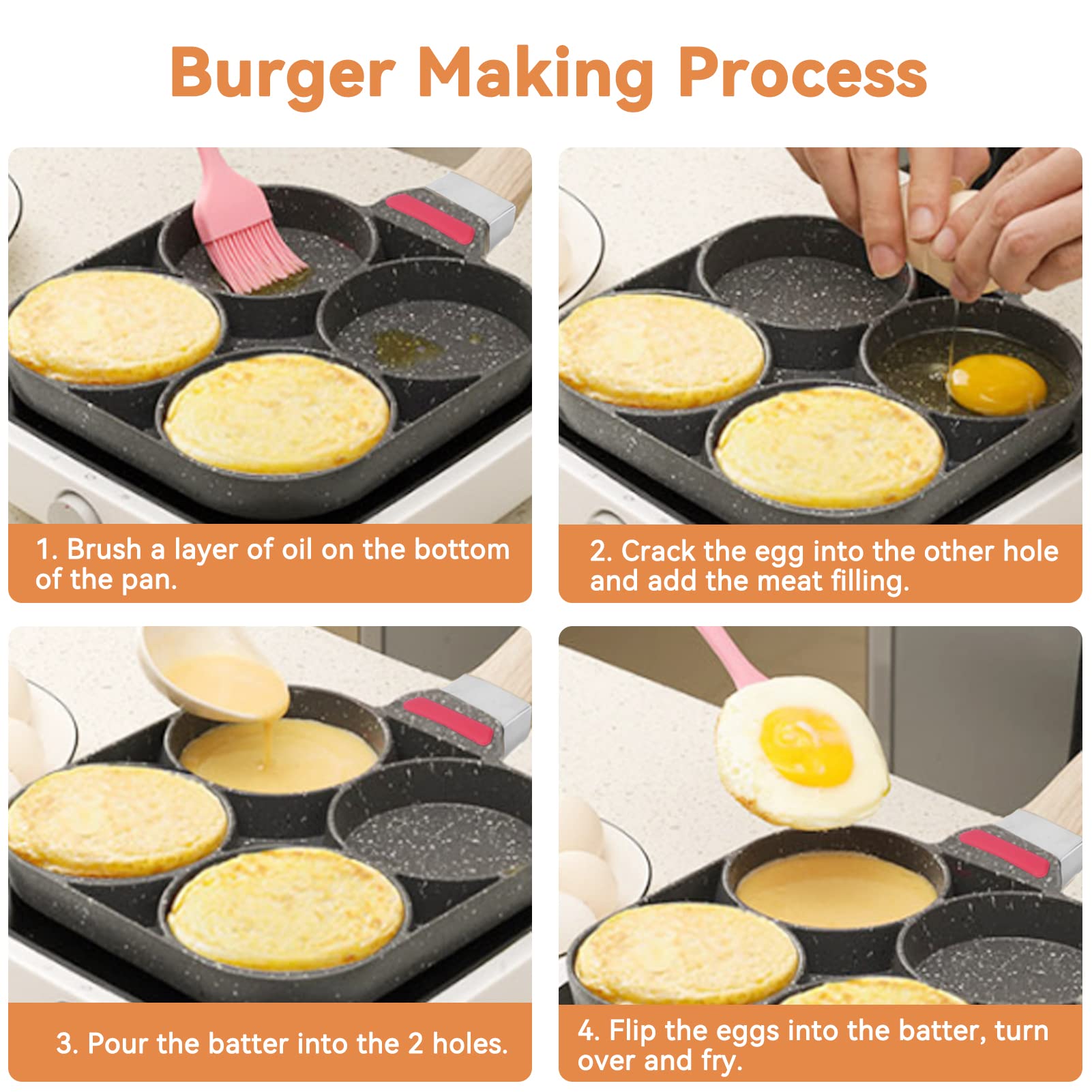 Nonstick 4-Hole Pancake Pan - Universal Aluminum Egg Frying Pan for Pancakes, Omelettes, Burgers & Crepes - Perfect for Breakfast, Brunch & Family Cooking
