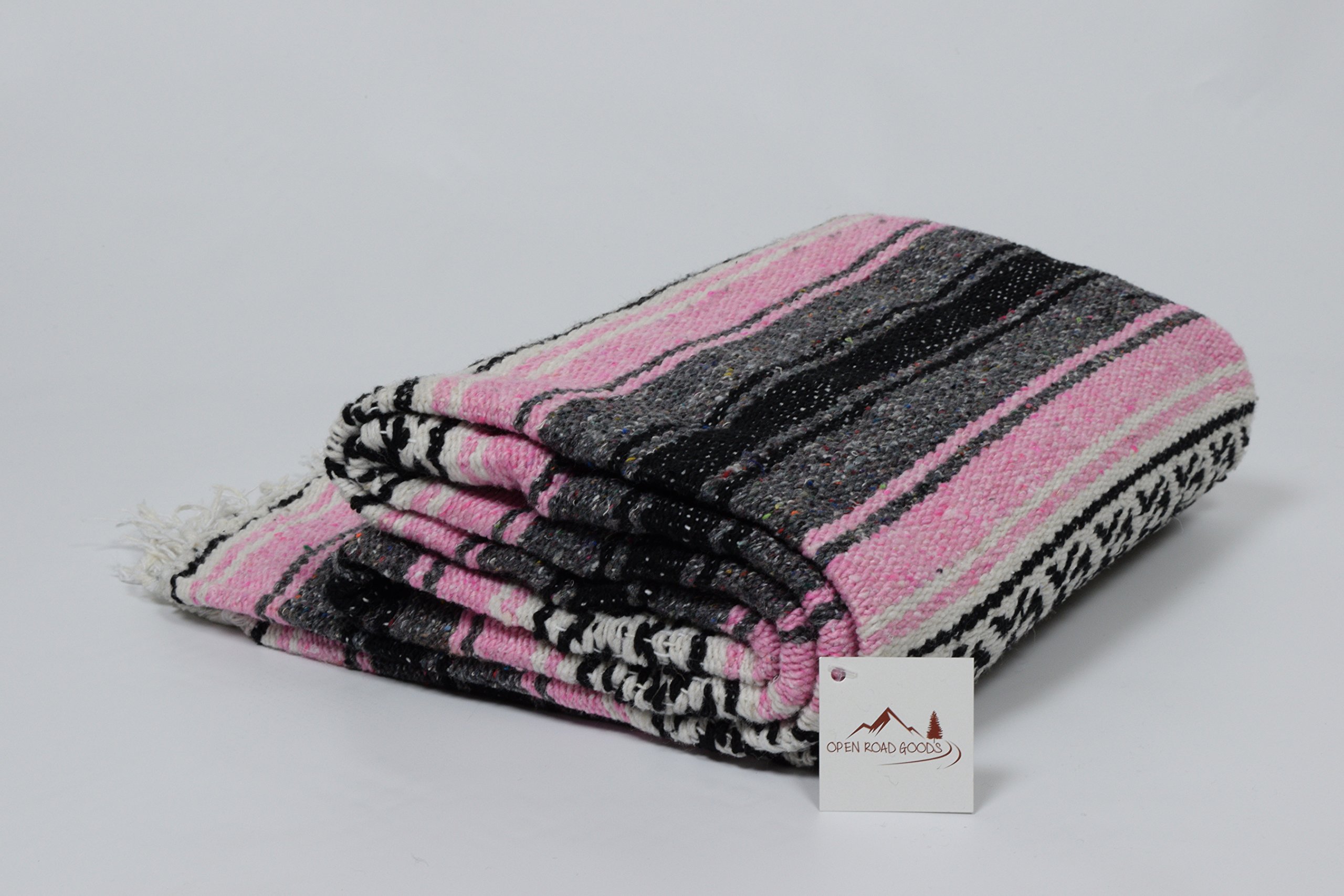 Authentic Pink Mexican Serape Falsa Blanket - Handwoven Cotton Throw - Perfect for Beach Picnics, Sofa Decor & Festival Outfits