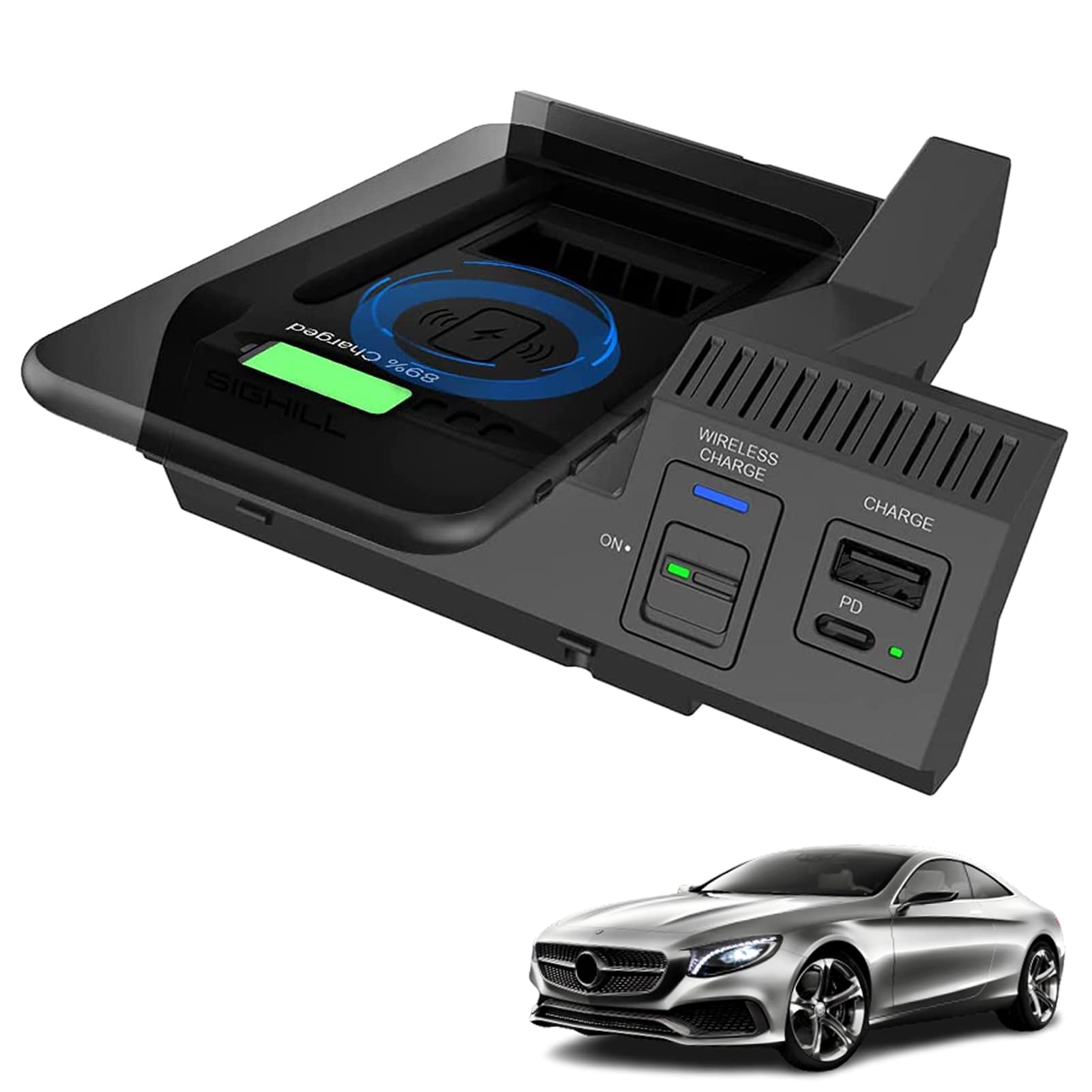 15W Fast Wireless Car Charger for Mercedes Benz C-Class & AMG GLC - Qi-Certified Phone Charging Pad Compatible with iPhone, Samsung & All Qi-Enabled Devices | Perfect for Road Trips & Daily Commutes