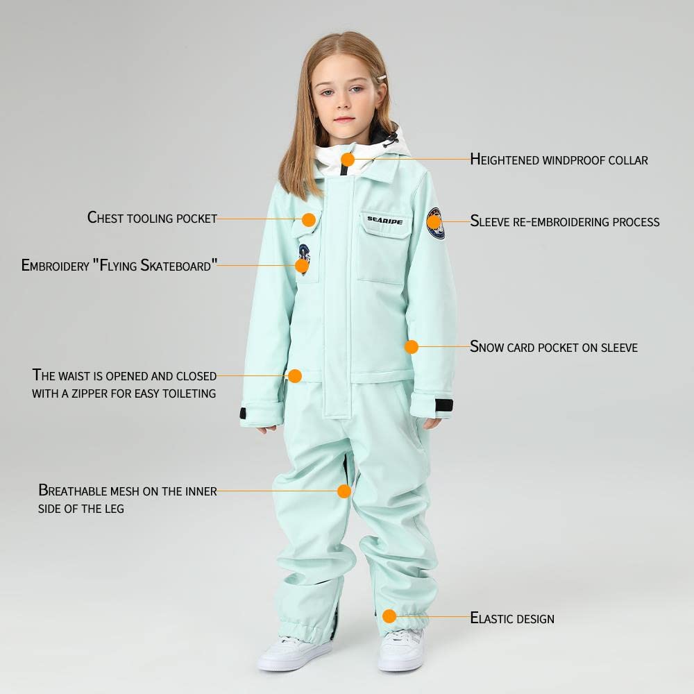 RIUIYELE Kids Waterproof Ski Suit - Winter Warm Snowboard Jumpsuit for Boys & Girls | One-Piece Snowsuit for Skiing, Snowboarding & Outdoor Play