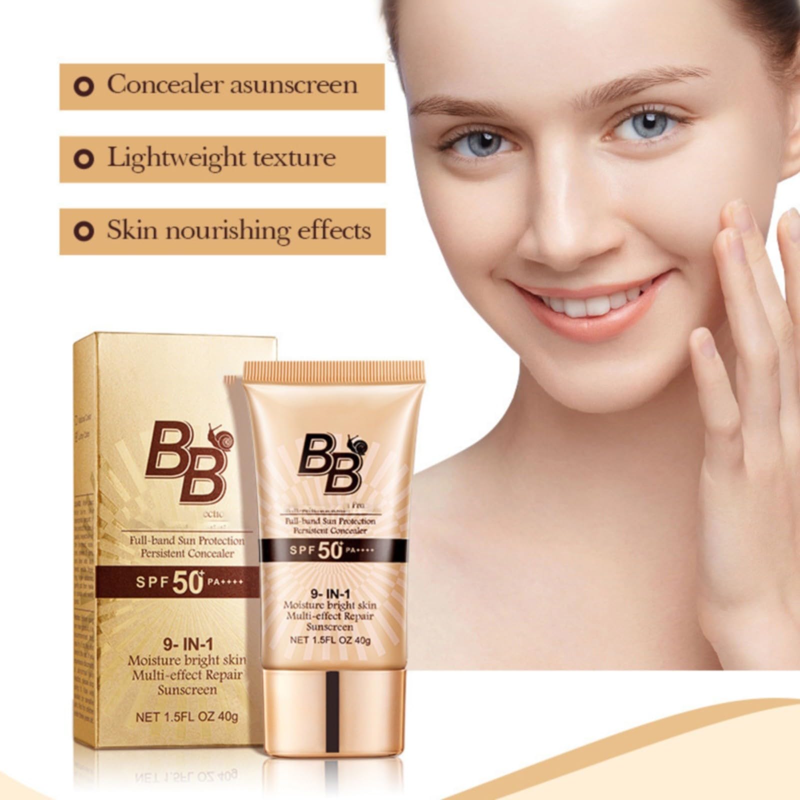 **SPF 50 Korean BB Cream - 9-in-1 Waterproof & Sweatproof Foundation, Full Coverage Tinted Moisturizer with Sunscreen, Concealer for All Skin Types | Daily Wear, Summer Protection, Makeup & Skincare Routine**