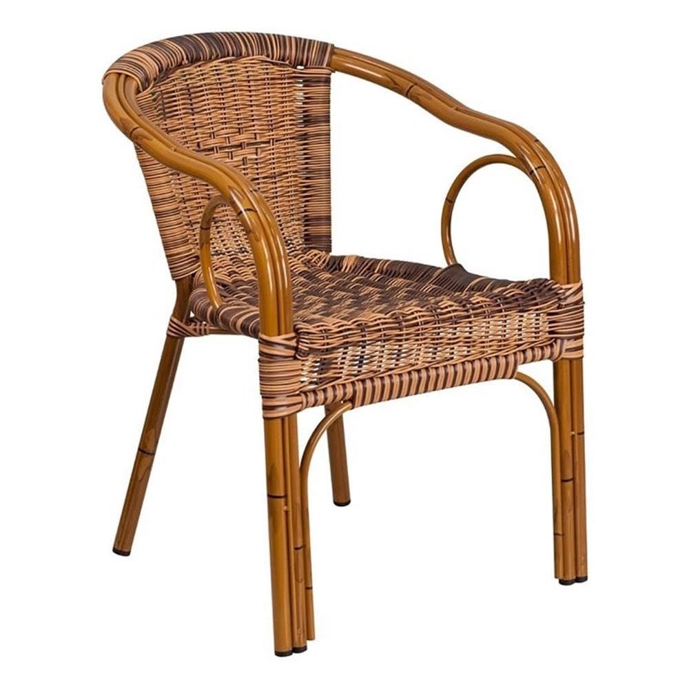 BOWERY HILL Rattan and Aluminum Patio Chair - Weather-Resistant Outdoor Dining Set in Burning Brown/Dark Red - Perfect for Garden, Poolside, and Backyard Relaxation