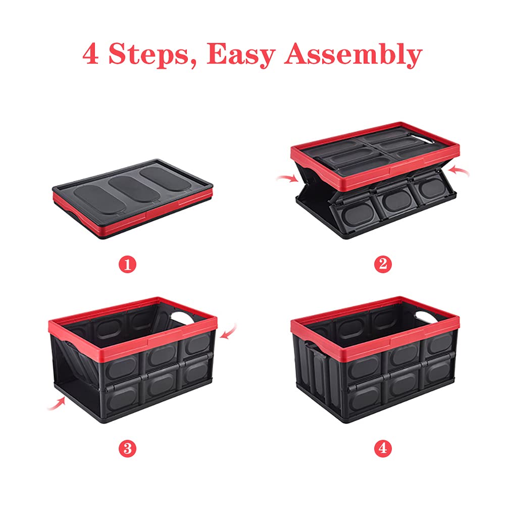 GUOZI 30L Collapsible Storage Bin with Lid - Durable Plastic Folding Storage Crate | Stackable Organizer Box for Toys, Photos, Office, Nursery, Wardrobe & Bookshelf | Perfect for Home Organization & Space Saving