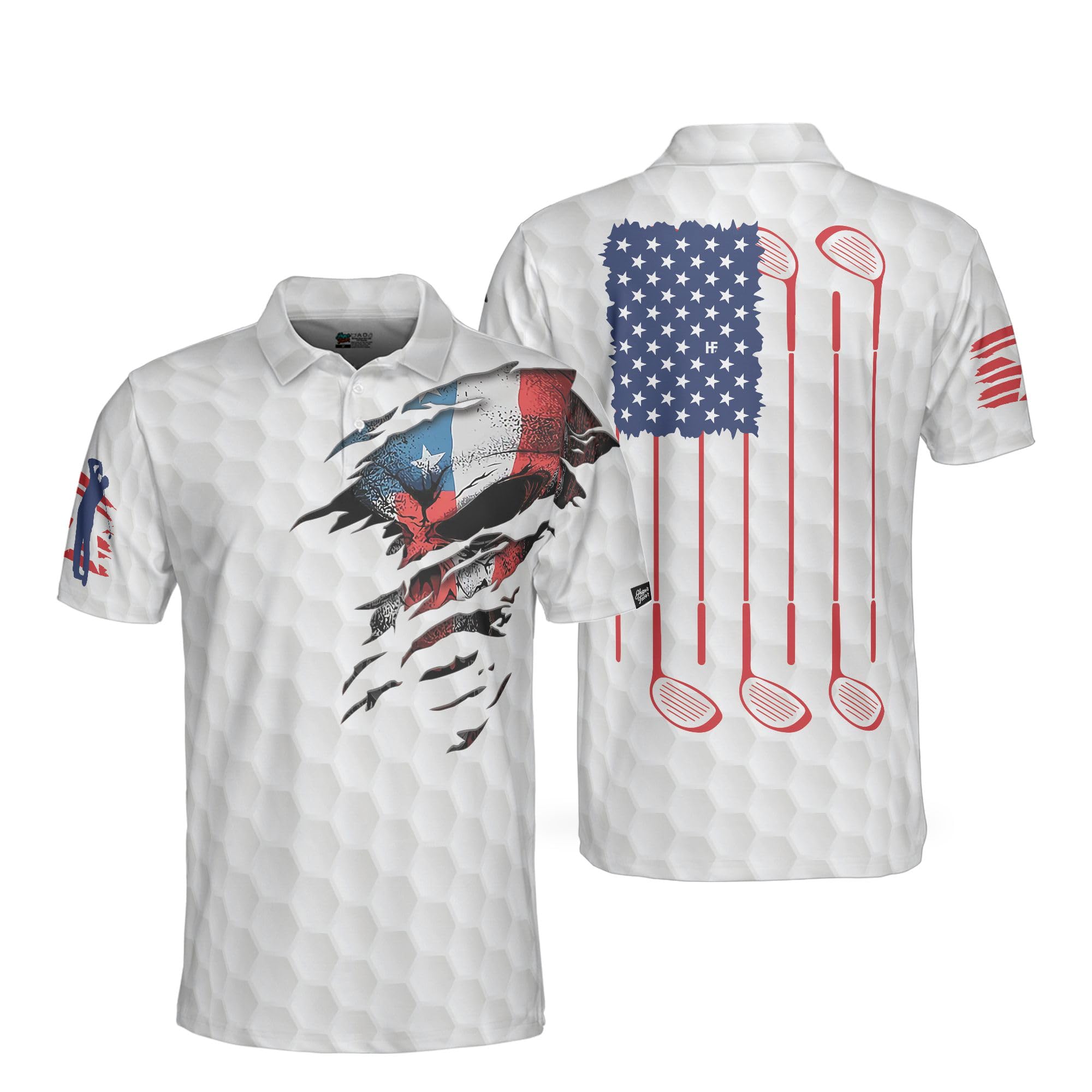 HYPERFAVOR Patriotic American Flag Golf Polo Shirts for Men - Short Sleeve Performance Golf Shirt - Perfect for Golf Tournaments, 4th of July Celebrations & Casual Wear