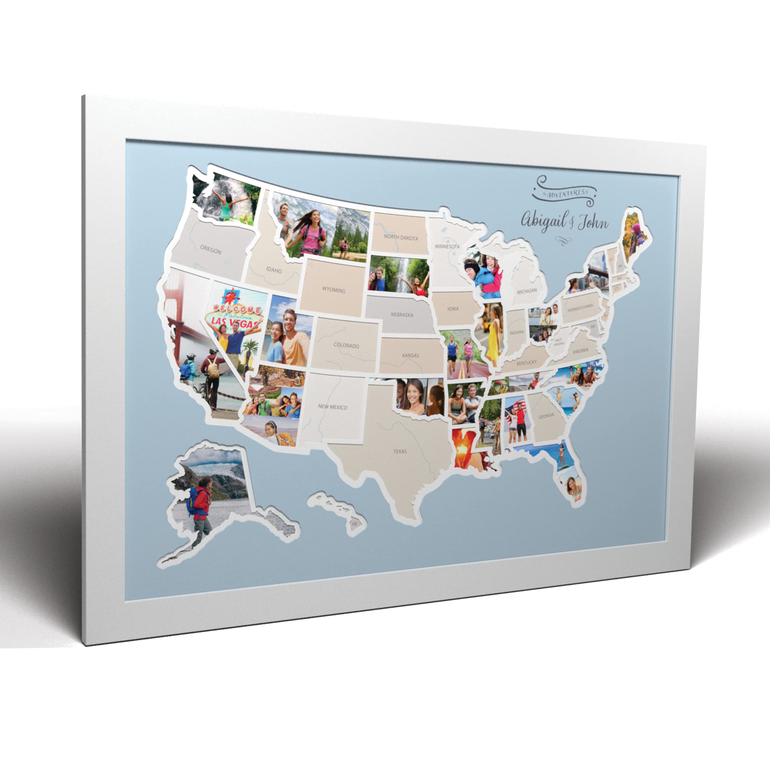 Personalized 50 States USA Photo Map - Custom American Made Wall Art - Optional White Frame - Perfect for Home Decor, Office Gifts & Travel Memories