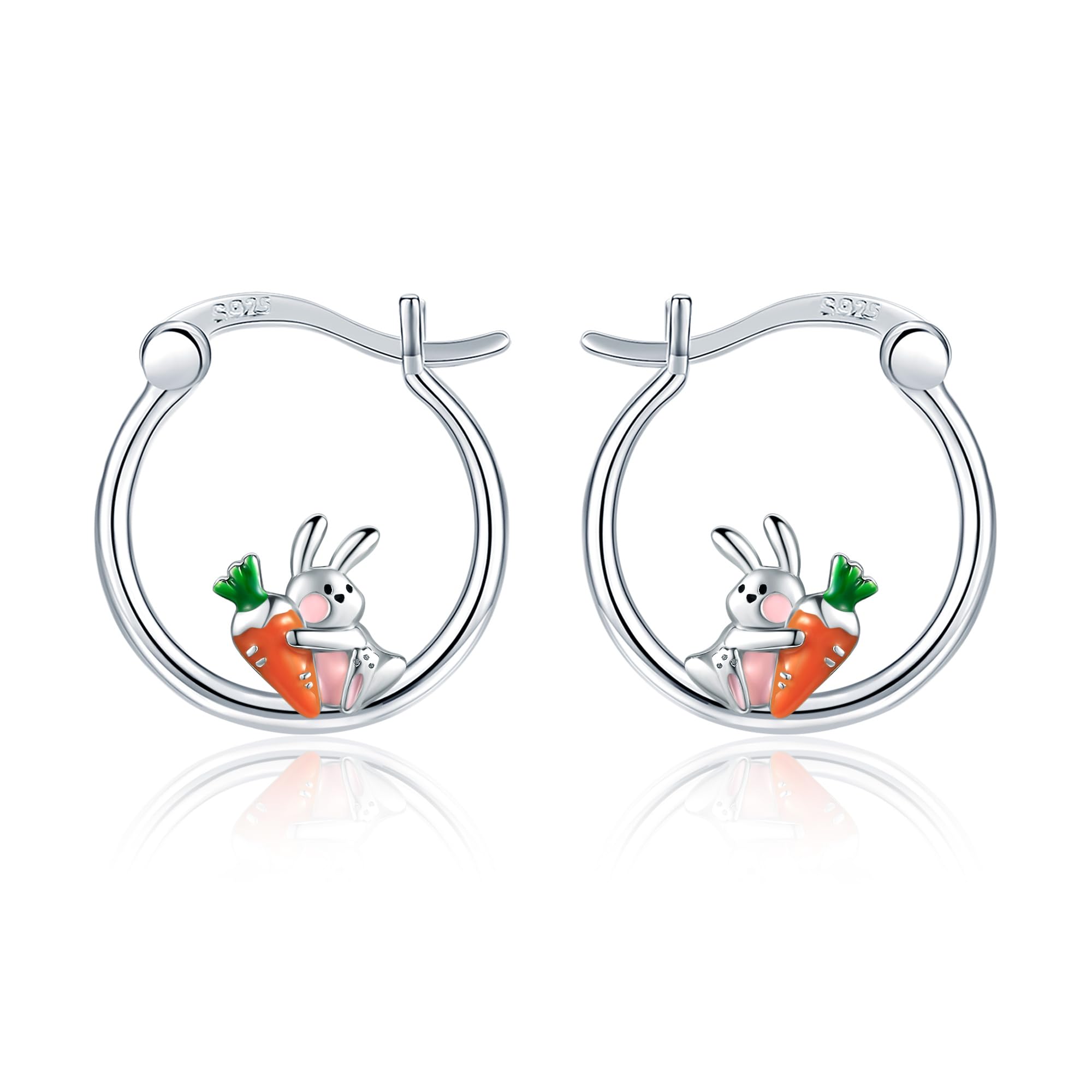 925 Sterling Silver Animal Hoop Earrings - Cat, Cow, Spider, Rabbit, Axolotl, Teddy Bear Cute Stud Earrings for Women | Perfect Gift for Animal Lovers, Birthday, Christmas & Everyday Wear