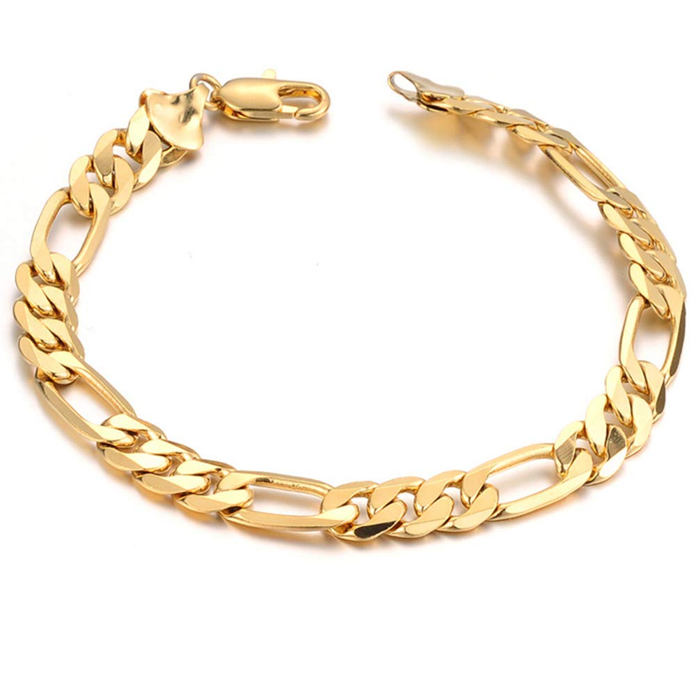 18K Gold Plated Men's Figaro Link Chain Bracelet - Durable & Stylish Jewelry for Men - Adjustable Sizing - Perfect for Gifts, Weddings, Business & Casual Wear