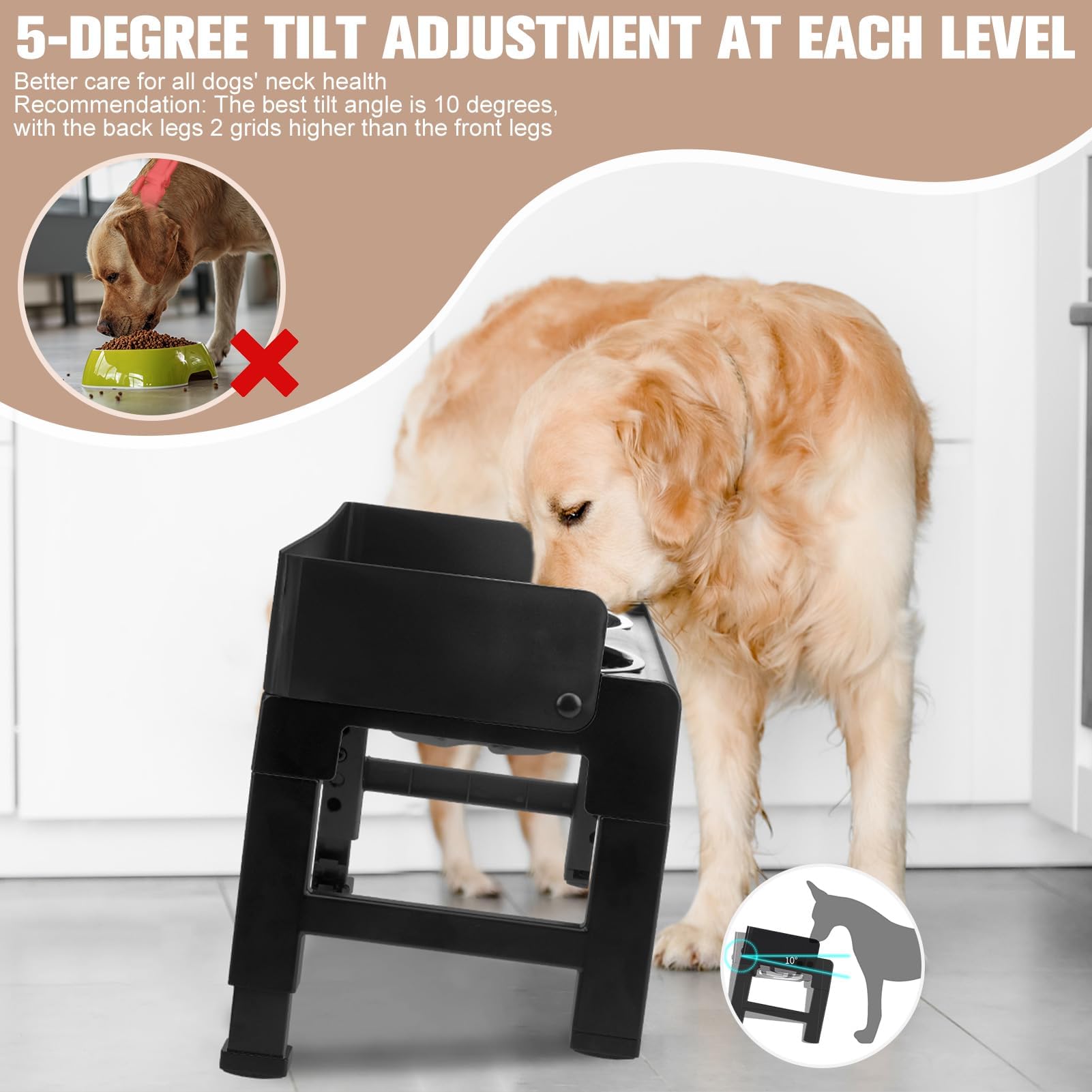 BINGPET Non-Slip Stainless Steel Dog Bowl - Black | Elevated Pet Food & Water Dish for Small, Medium & Large Dogs | Perfect for Indoor, Outdoor & Travel Use