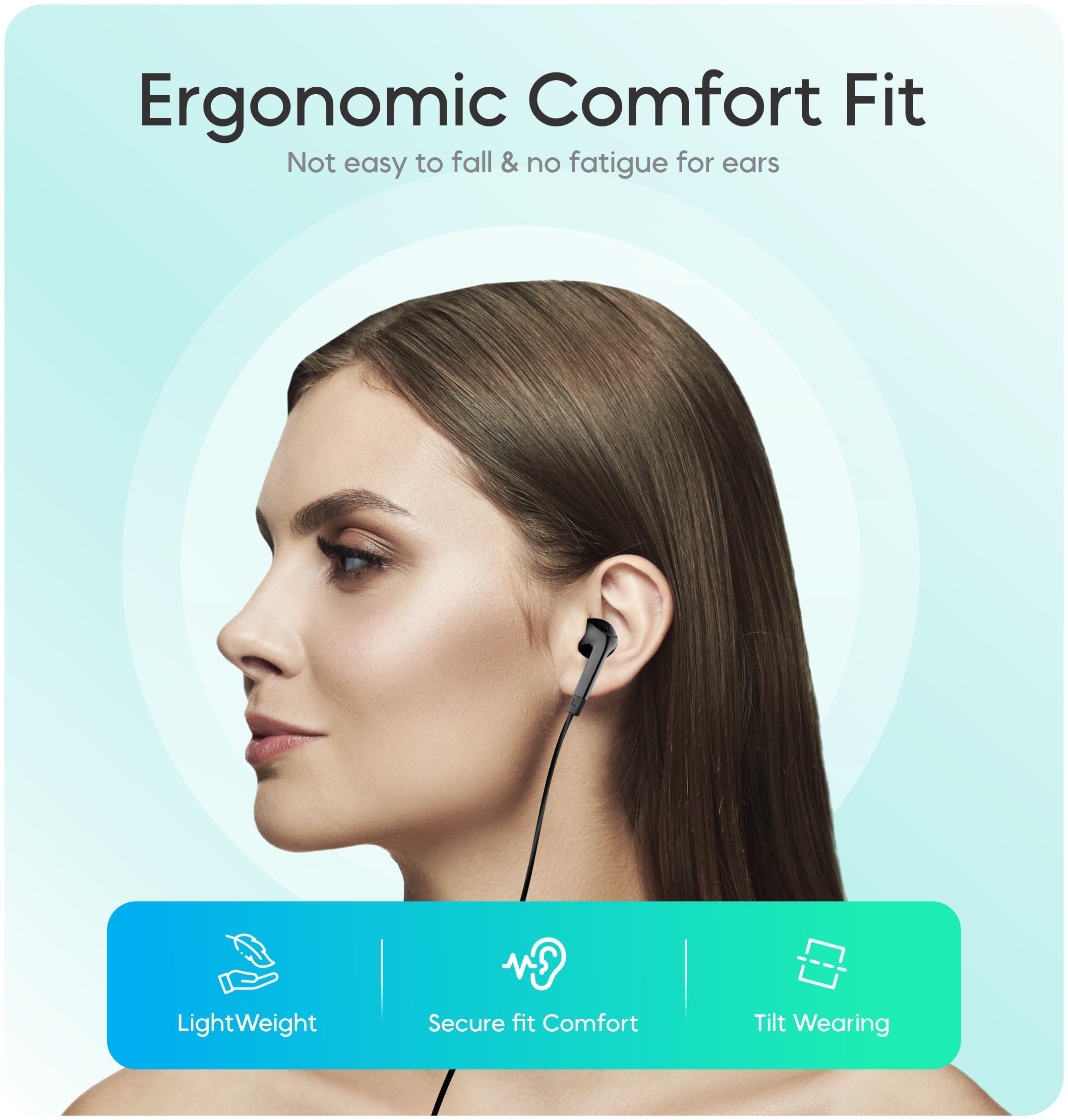 Noise Cancelling Wired Earbuds with Mic - 3.5mm In-Ear Headphones with Volume Control, Gaming Headset, Aux Corded Earphones for iPhone, Android, PC (2 Pack, Dark Black) - Perfect for Gaming, Workouts & Commuting