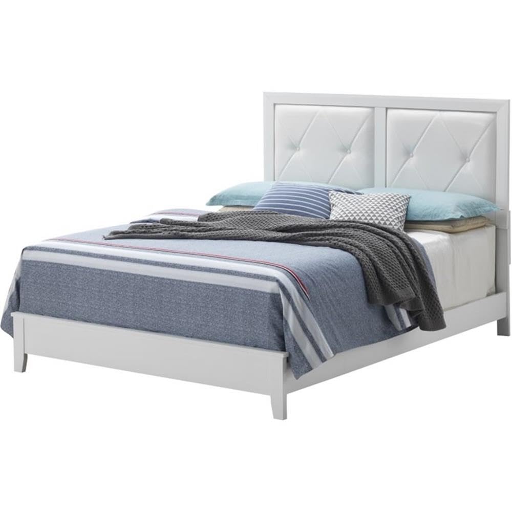 Glory Furniture Primo Queen Size Panel Bed Frame - White Wooden Platform Bed for Master Bedroom | Modern Bedroom Furniture for Home Decor