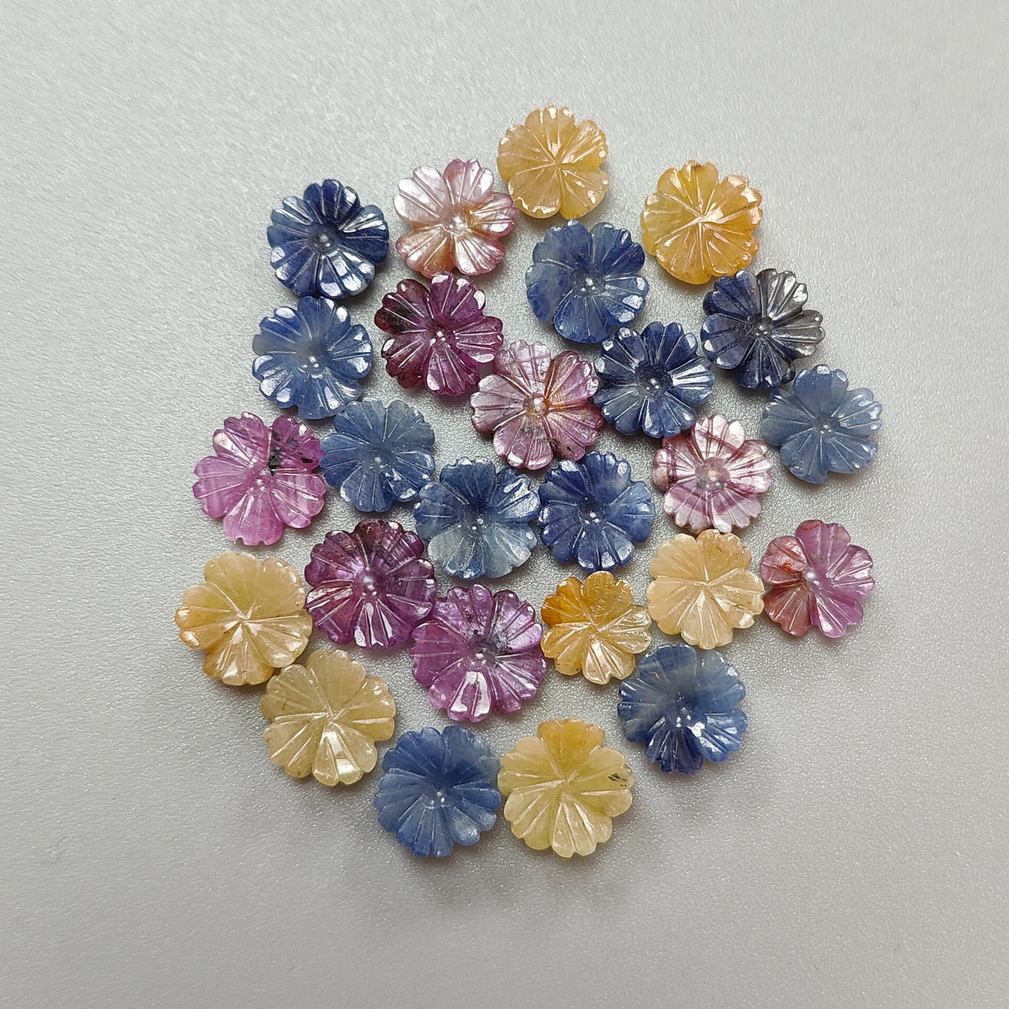 100% Natural Multi Sapphire Gemstone Flower Carving - Hand Carved Jewelry Making Supplies for Necklaces, Rings & DIY Crafts | Perfect for Bohemian Style Accessories & Gift Giving