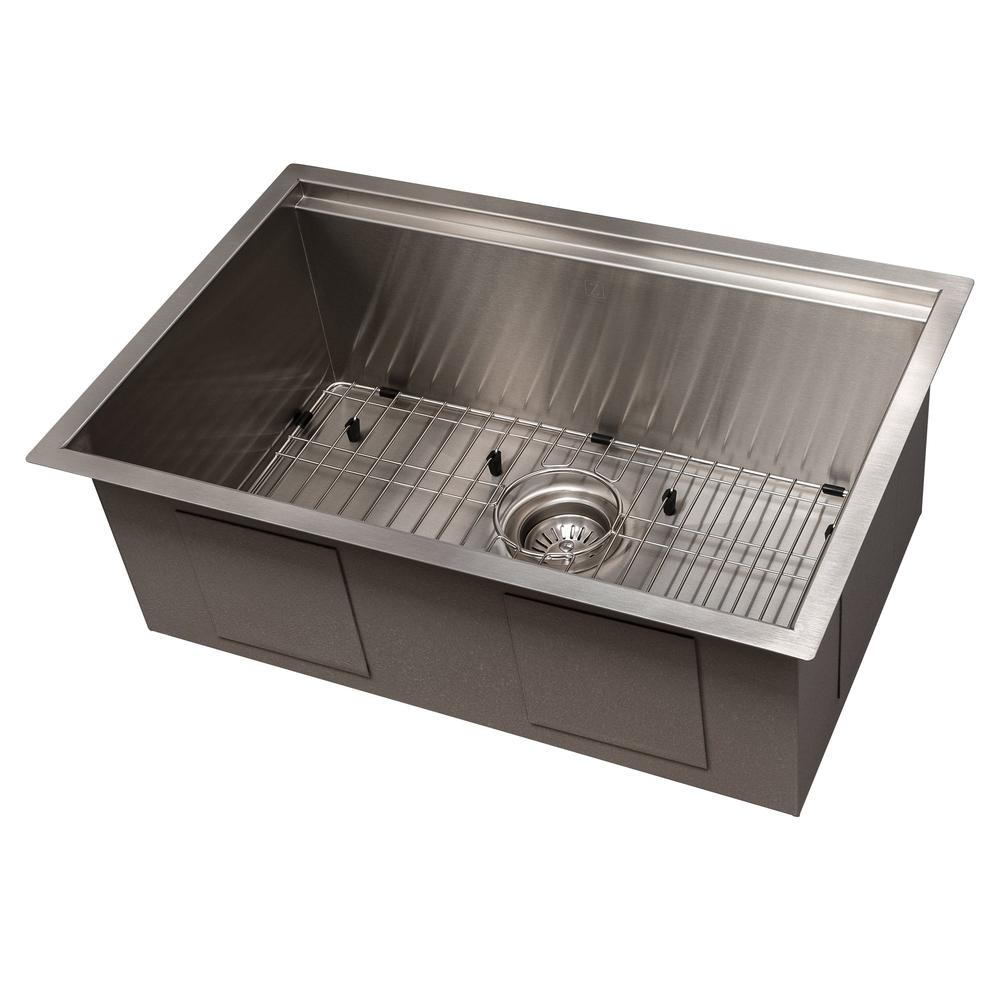 ZLINE Garmarch 27-Inch Undermount Single Bowl Stainless Steel Kitchen Sink with Bottom Grid & Accessories (SLS 27) - Perfect for Modern Kitchens, Remodeling & Heavy-Duty Cooking
