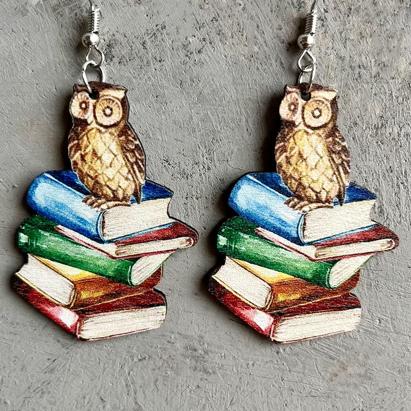 Unique Colorful Wooden Books & Pencil Drop Dangle Earrings - Handmade Clay Resin Librarian-Themed Jewelry for Women, Teachers & Students - Perfect Gift for Birthday, Christmas & Holidays - Ideal for Book Lovers, Classroom & Library Fashion