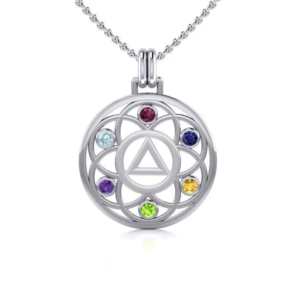 Flower of Life Sterling Silver Recovery Pendant with AA or NA Symbol & Genuine Gemstone - Spiritual Healing Jewelry for 12-Step Programs, Sobriety Gifts, and Meditation Accessories