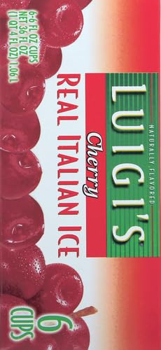 Luigi's Real Italian Ice, Cherry Flavor, 6 Ounce (6 Pack) - Frozen Dessert for Summer Parties, BBQs & Family Gatherings