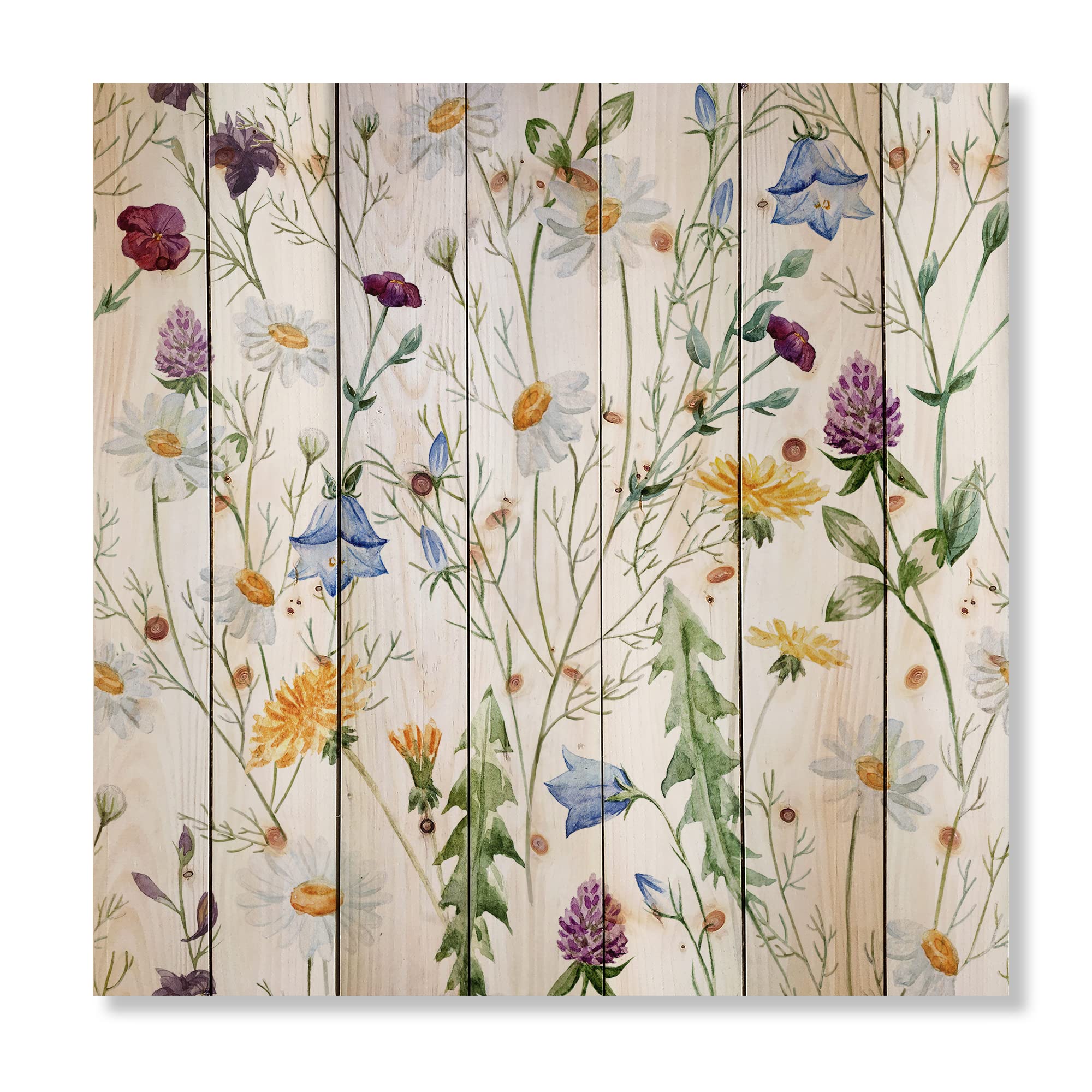 Wildflowers Chamomile Wood Wall Decor - Floral Pine Art for Home & Office