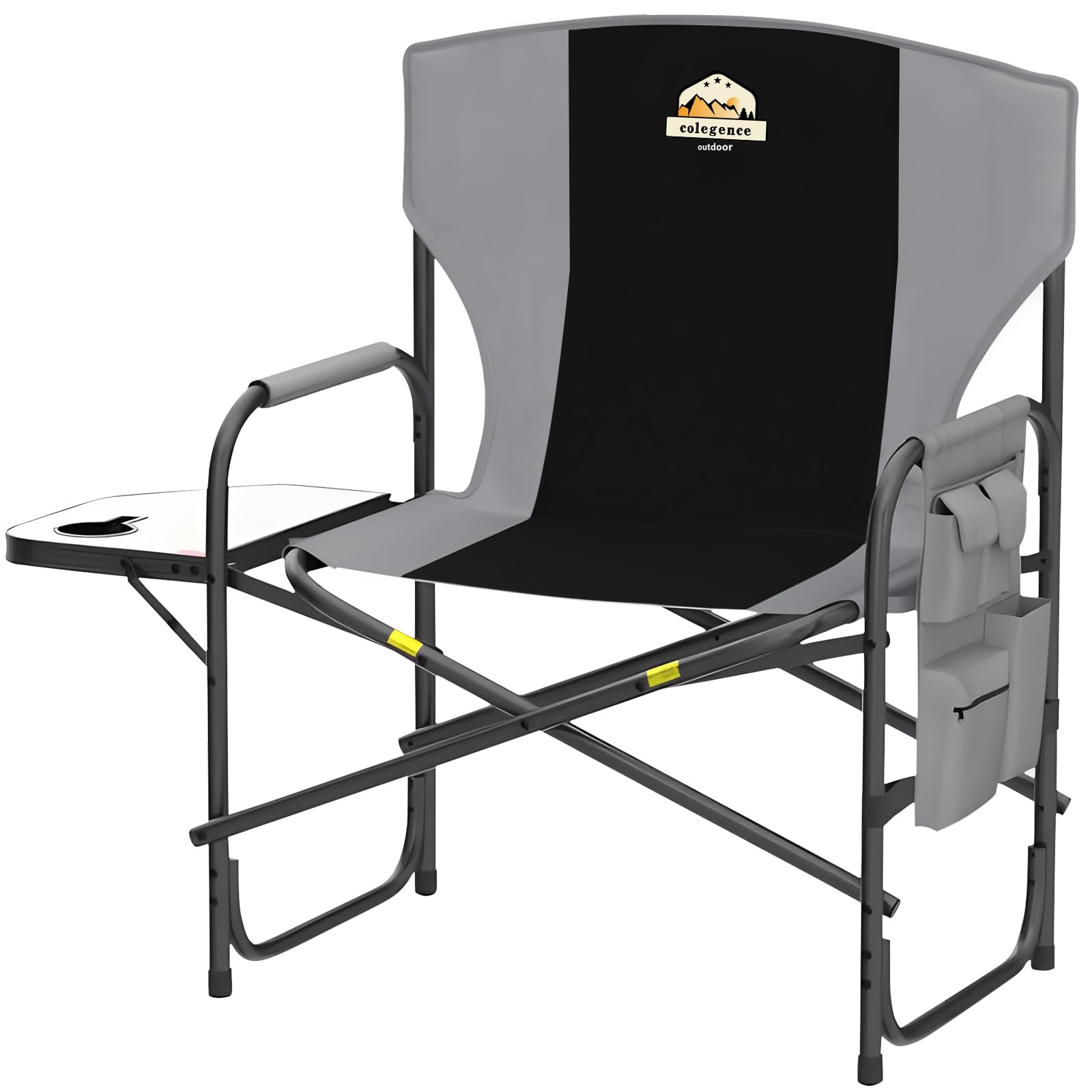 XXL Oversized Heavy Duty Directors Chair - Supports 600 Lbs - Foldable Side Table & Detachable Pocket - Sturdy Folding Outdoor Chair for Camping, Beach, Fishing, Lawn, Picnics & Backyard Relaxation (Black)