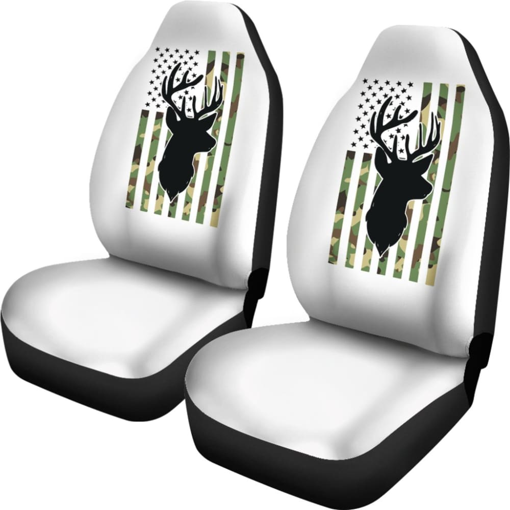 Premium Green Camo American Flag Deer Hunting Car Seat Covers - Durable & Waterproof - Perfect for Trucks, SUVs & Off-Road Adventures (Model 211803)