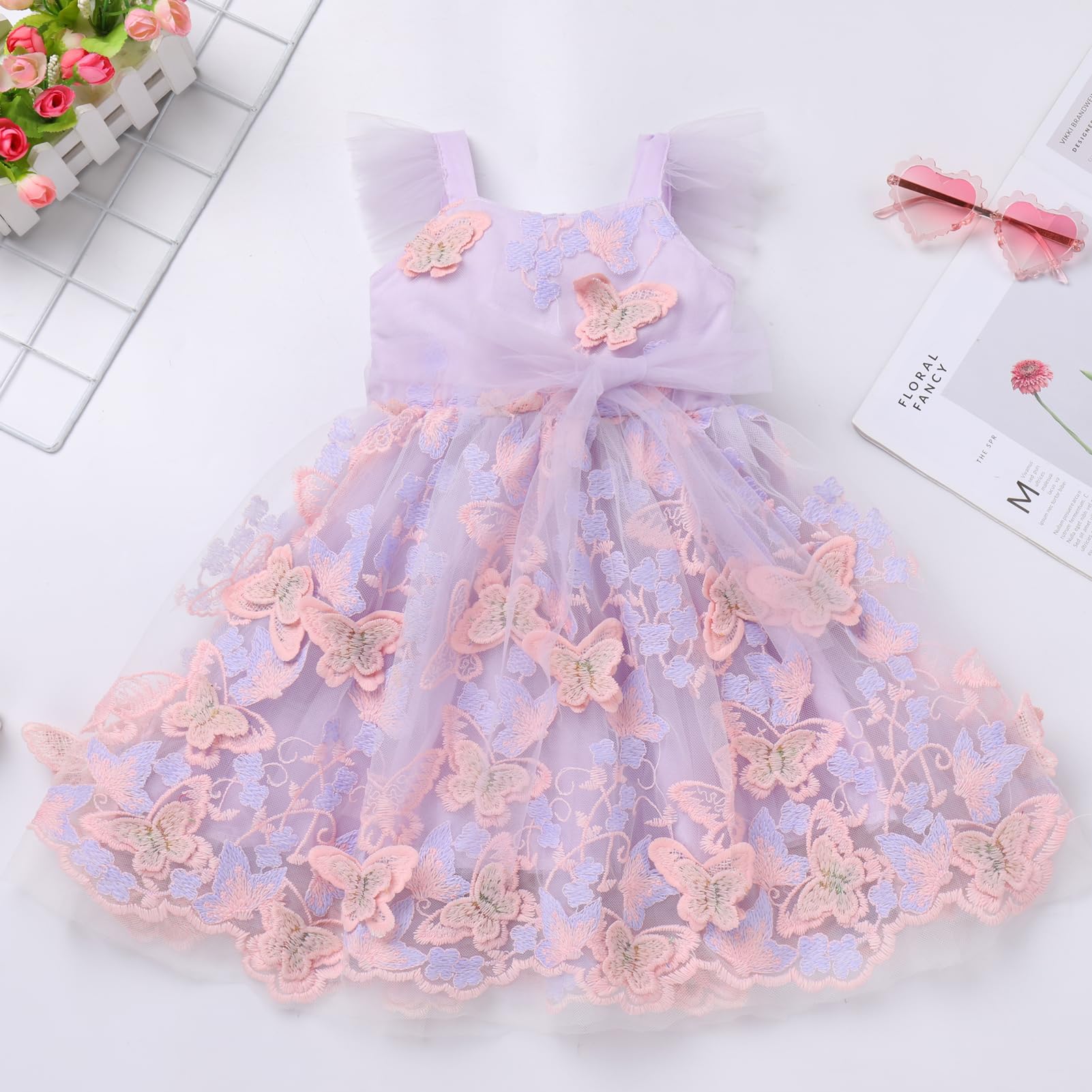 ODASDO Toddler Girls Butterfly Princess Dress - Sleeveless Mesh Tulle Tutu with Embroidery | Perfect for Birthday Parties, Pageants & Special Occasions