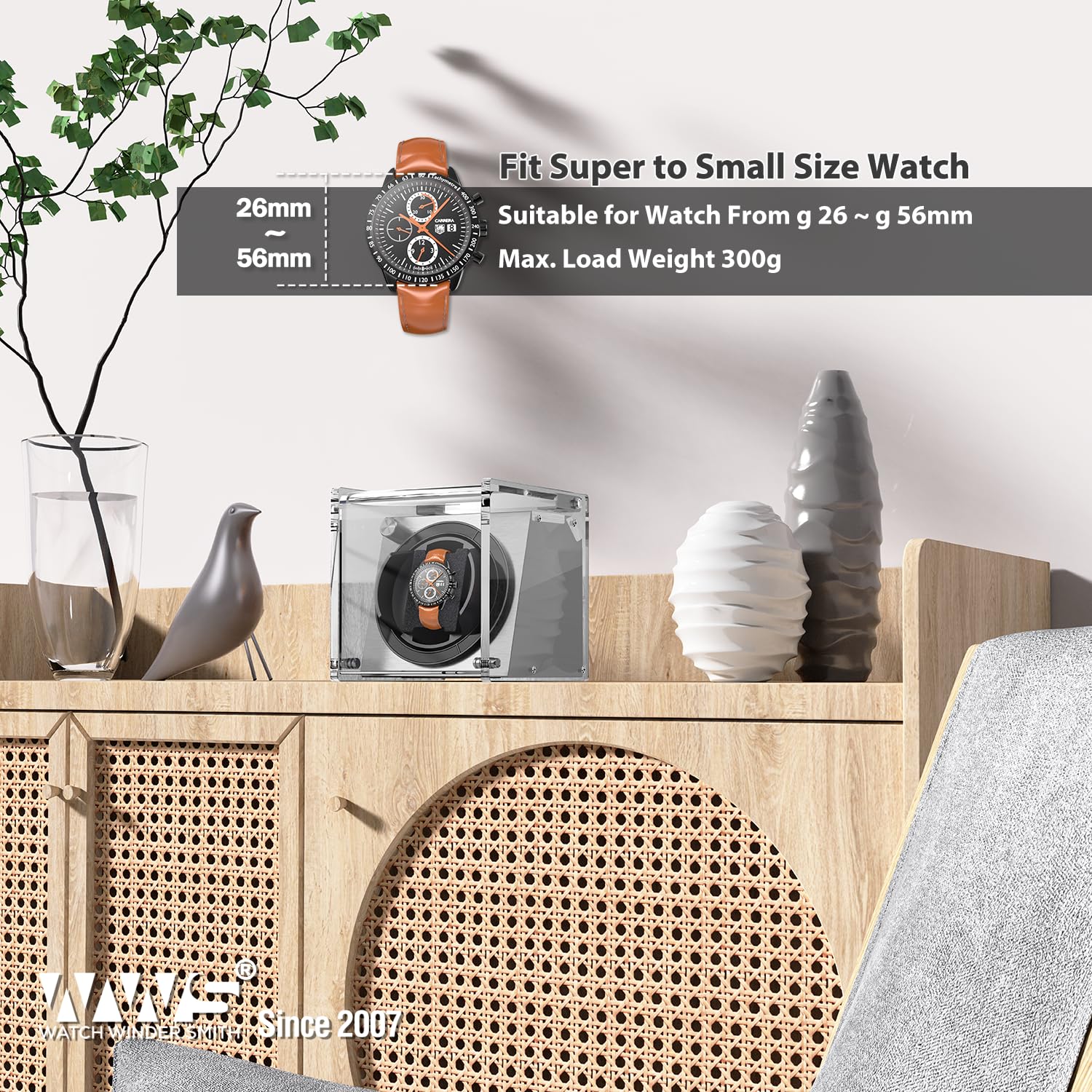 Premium Automatic Watch Winder for Single Watch - Quiet Motor with 4 Rotation Modes, Clear Display | Perfect for Luxury Watch Storage & Display at Home/Office