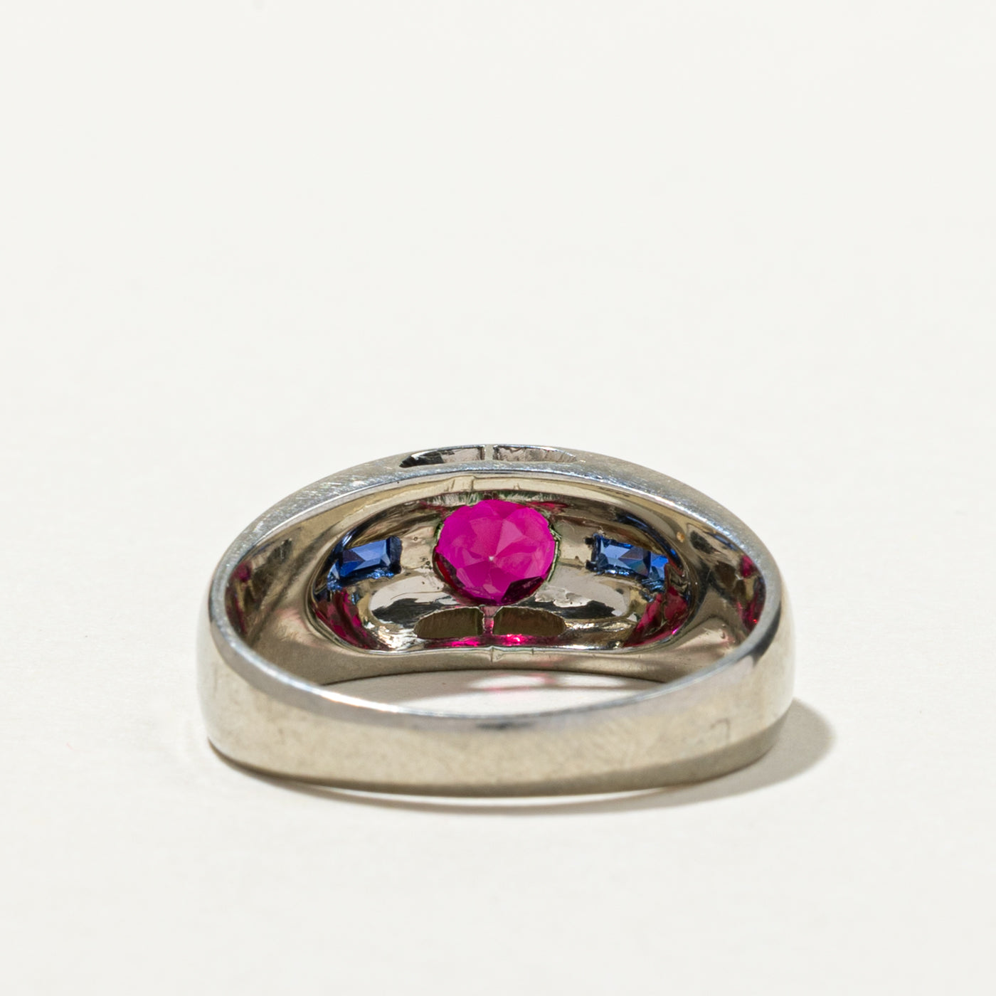 18K Gold Flush Set Synthetic Sapphire & Ruby Ring - Size 8 | Elegant Wedding Band, Anniversary Gift, Birthstone Jewelry for Women