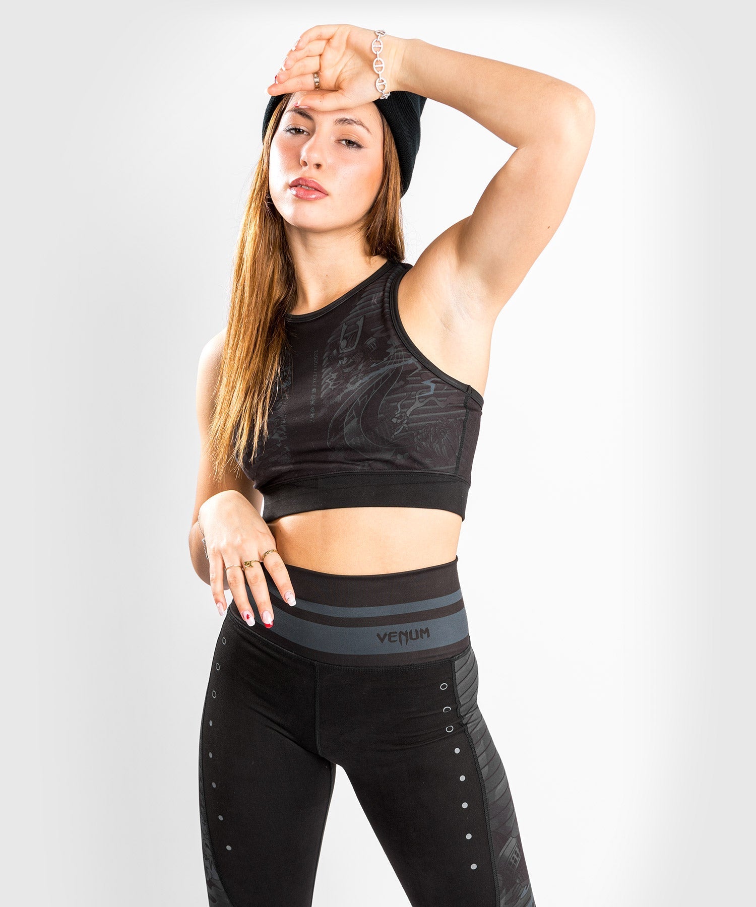 Venum YKZ21 Women's Sports Bra - High Impact Support, Breathable & Moisture Wicking - Black/Black for Gym, Running & MMA Training