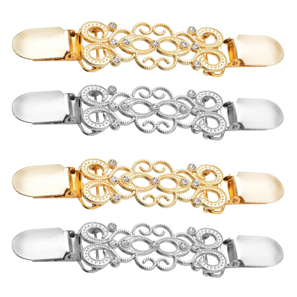 Vintage Sweater Clips for Women - 4pcs Retro Cardigan Clips, Shawl Pins & Dress Brooches - Elegant Collar Clips for Women & Girls (Perfect for Cardigans, Shawls, Dresses & Outerwear)