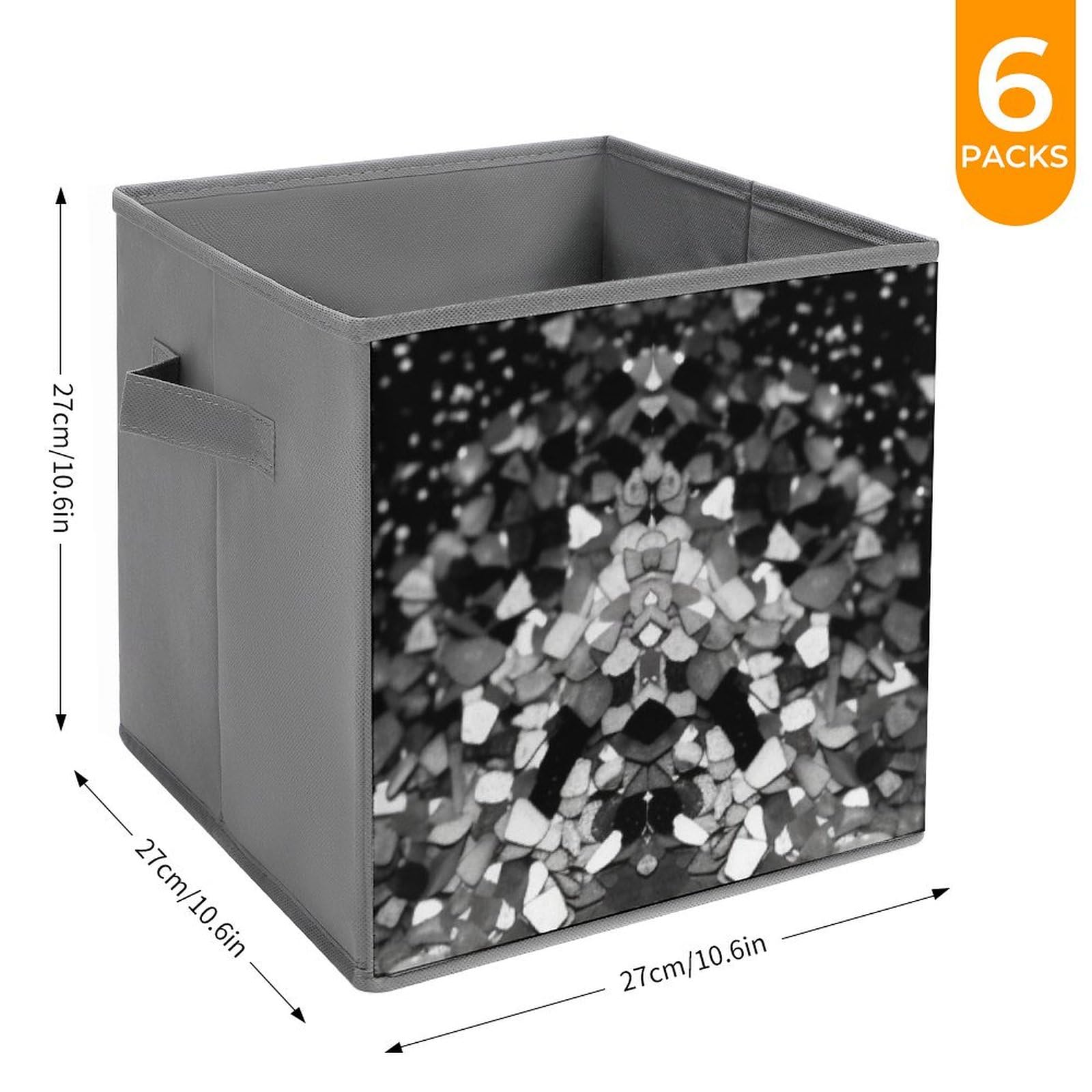 Black & White Glitter Collapsible Storage Bins - 6-Pack Foldable Storage Baskets with Handles, Large Closet Organizer for Clothes, Toys & Home Organization - Perfect for Bedroom, Closet & Kids Room Storage