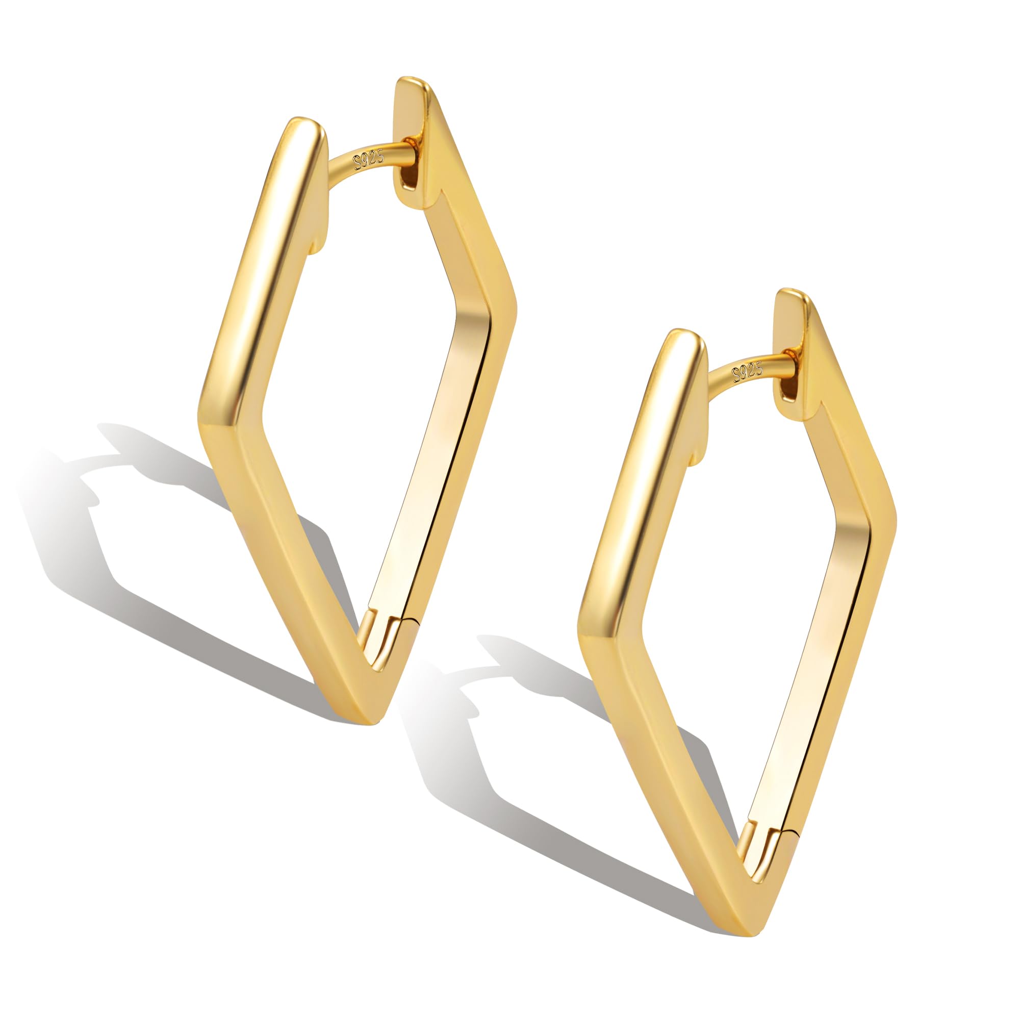 ALEXCRAFT Sterling Silver Earrings for Women - Rhombus & Triangle Geometric 14K Gold Plated Hypoallergenic Jewelry | Perfect Birthday Gift for Women & Girls | Ideal for Parties, Weddings & Everyday Wear