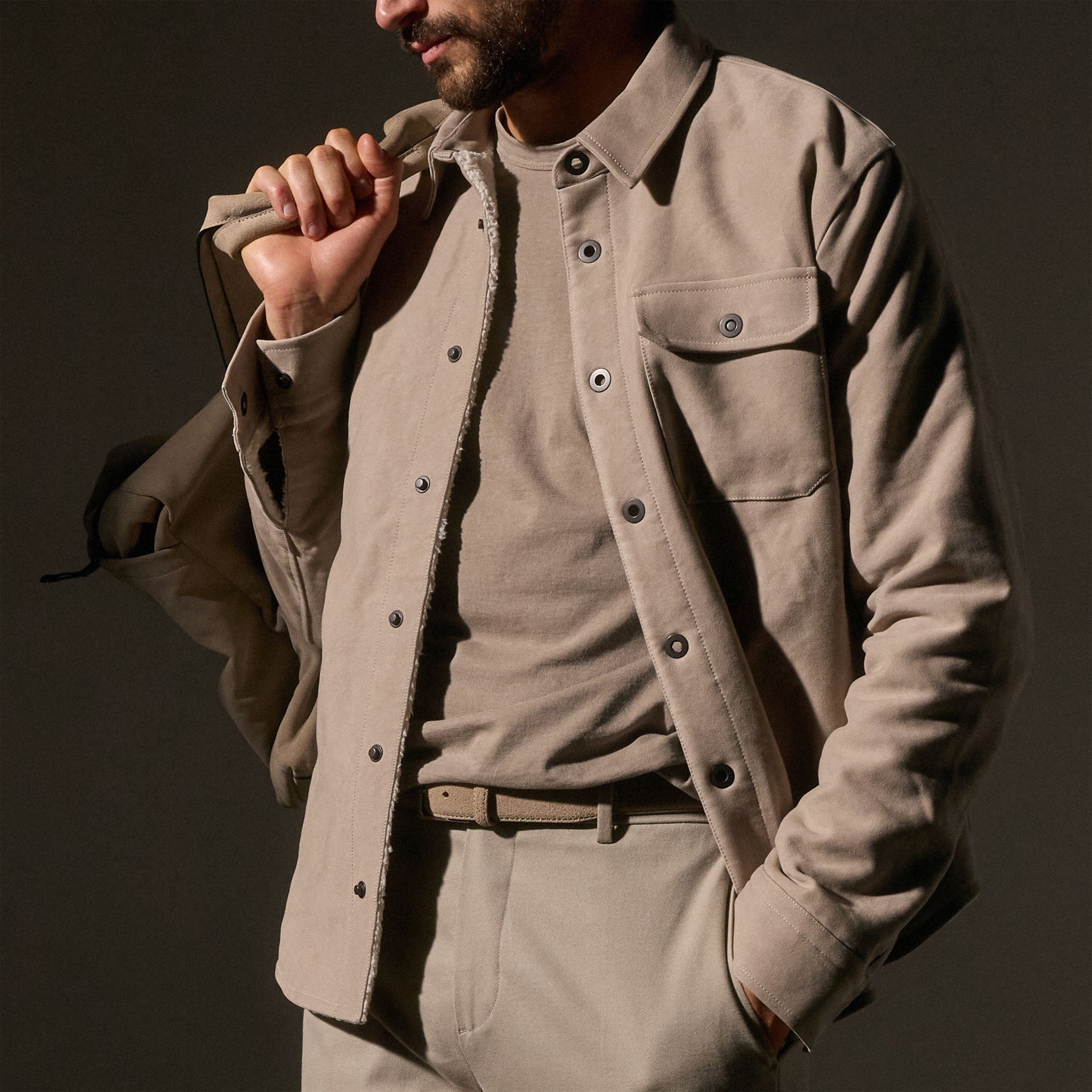 Premium Cotton Moleskin Shirt Jacket for Men - Light Tan Color | Comfortable Casual Wear for Outdoor Activities & Layering