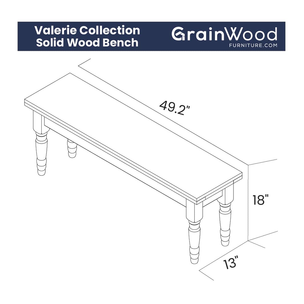 Valerie Solid Wood Bench with Driftwood Finish - Handcrafted Grain Wood Furniture for Living Room, Bedroom, or Entryway Decor