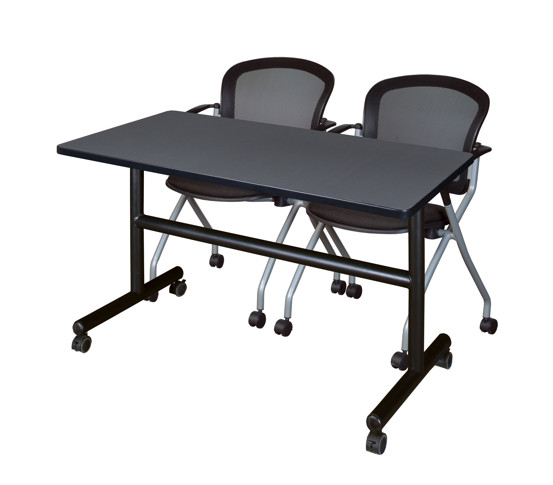 Regency 48x24 Inch Flip Top Mobile Training Table with 2 Cadence Nesting Chairs - Space-Saving Grey Conference Furniture for Office Meetings, Classrooms & Home Offices