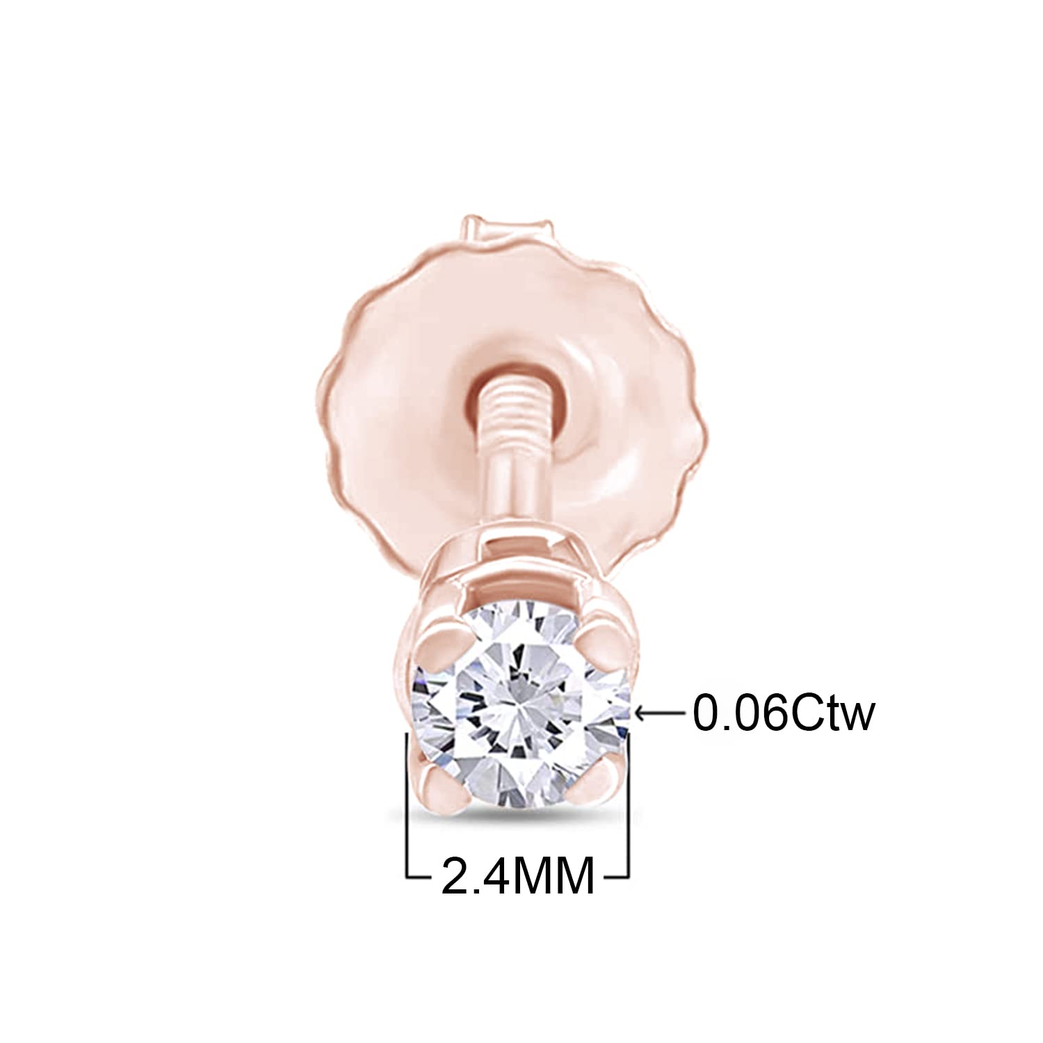 14K Solid Gold Round Natural Diamond Single Stud Screw Back Earring (0.06 CTW) - Elegant Minimalist Jewelry for Everyday Wear, Gifts & Special Occasions