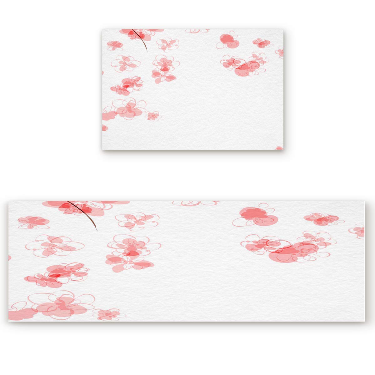 2-Pack Non-Slip Kitchen Runner Rugs with Cherry Blossom Design - Anti-Fatigue Standing Mats with Rubber Backing, Washable Floor Mats for Home, Office (April Floral Print) - Perfect for Kitchens, Entryways & High-Traffic Areas