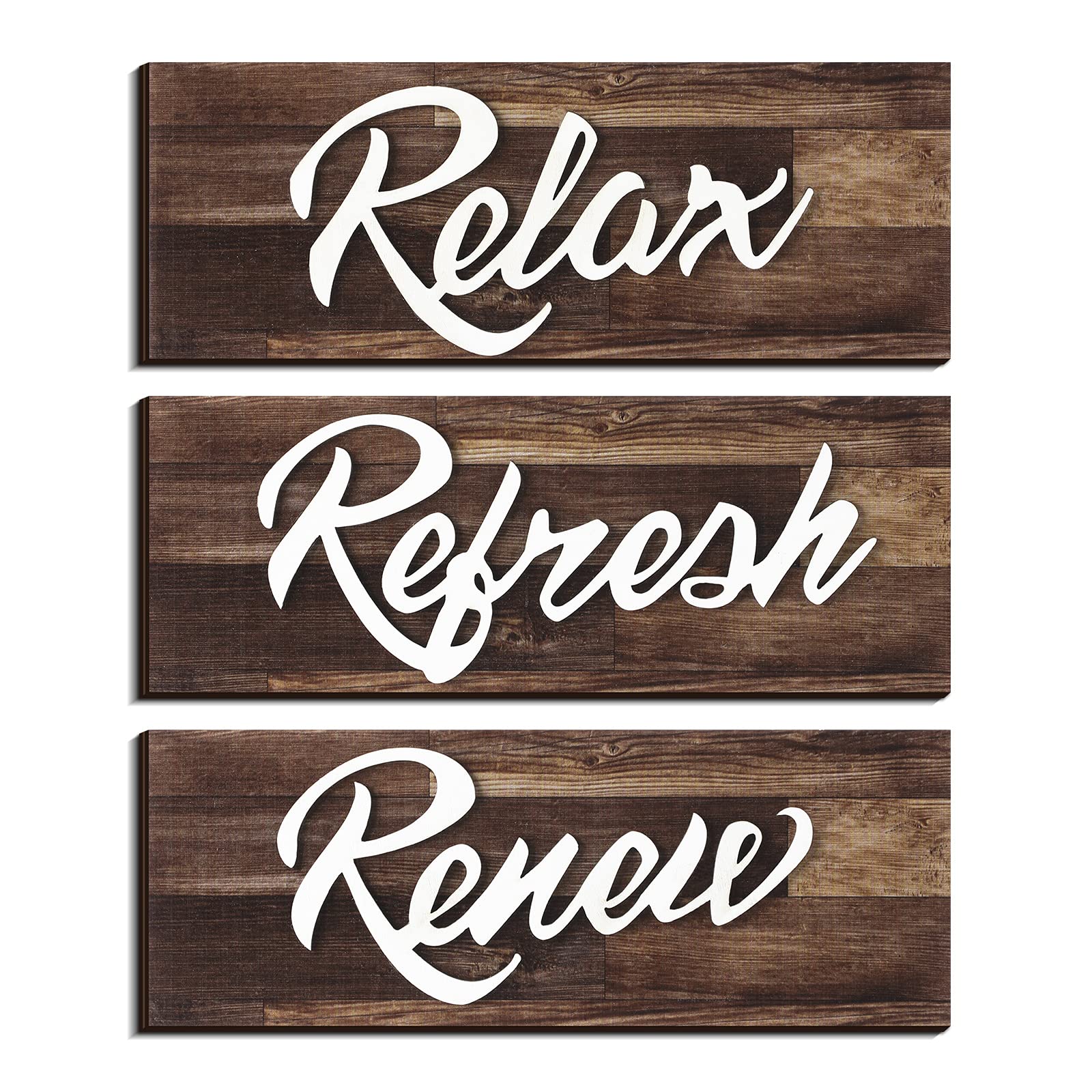 Farmhouse Bathroom Wall Decor - Rustic Wooden Signs for Home & Laundry Room (Brown) - Relaxing Vintage Style