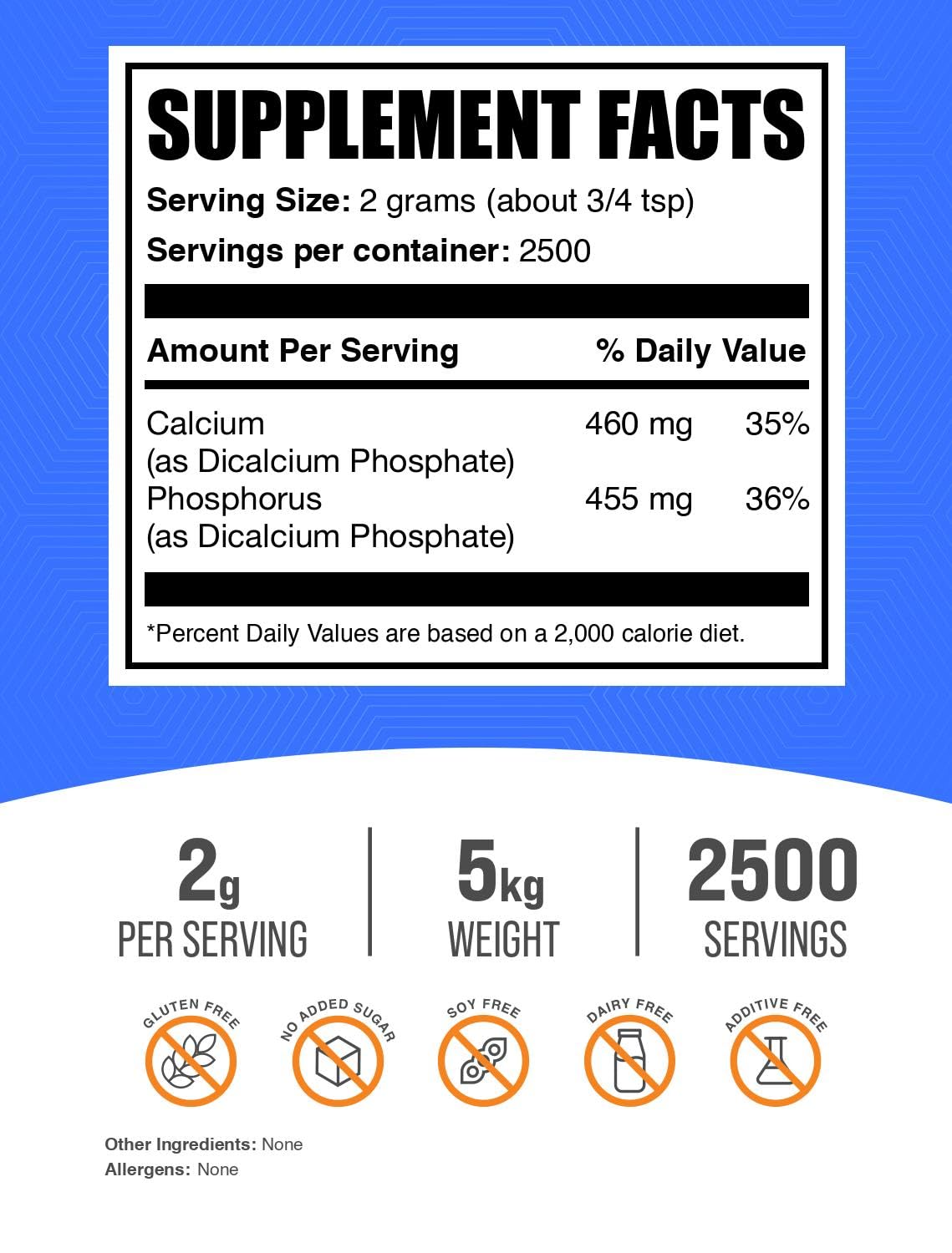 BulkSupplements Dicalcium Phosphate Powder - Food Grade Calcium & Phosphorus Supplement (5kg/11lb) for Bone Health, Baking & Food Fortification