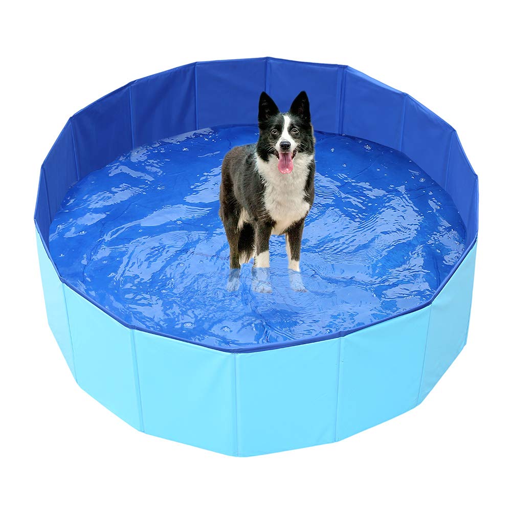 Foldable Inflatable Pet Bath Tub for Dogs & Cats - Portable PVC Swimming Pool for Puppy Bathing & Water Play - Blue - Perfect for Indoor & Outdoor Use, Travel, Backyard Fun